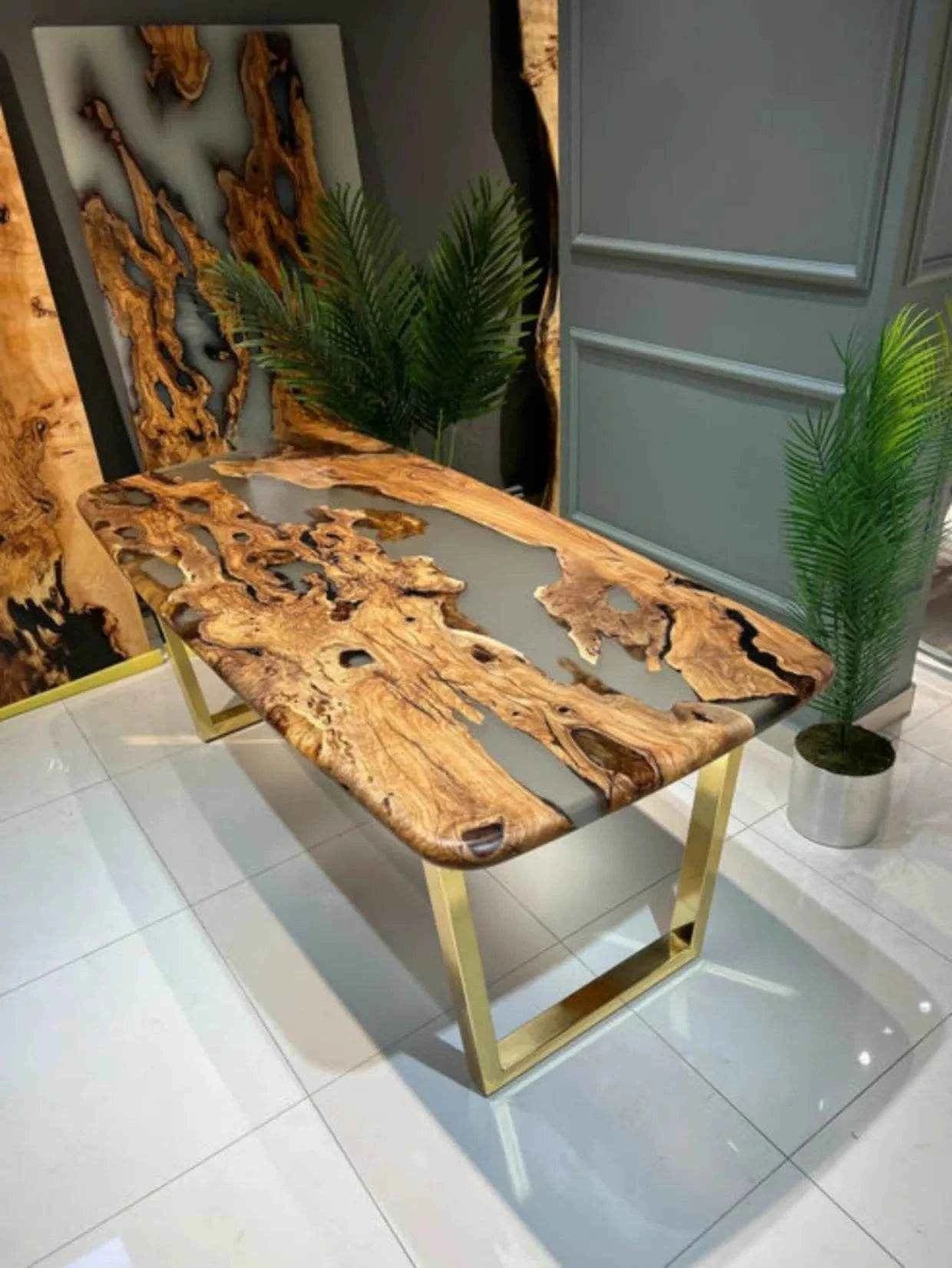 Silver Translucent Resin Dining Table | Modern Wooden Dining Table with legs - Pacific Resin Art