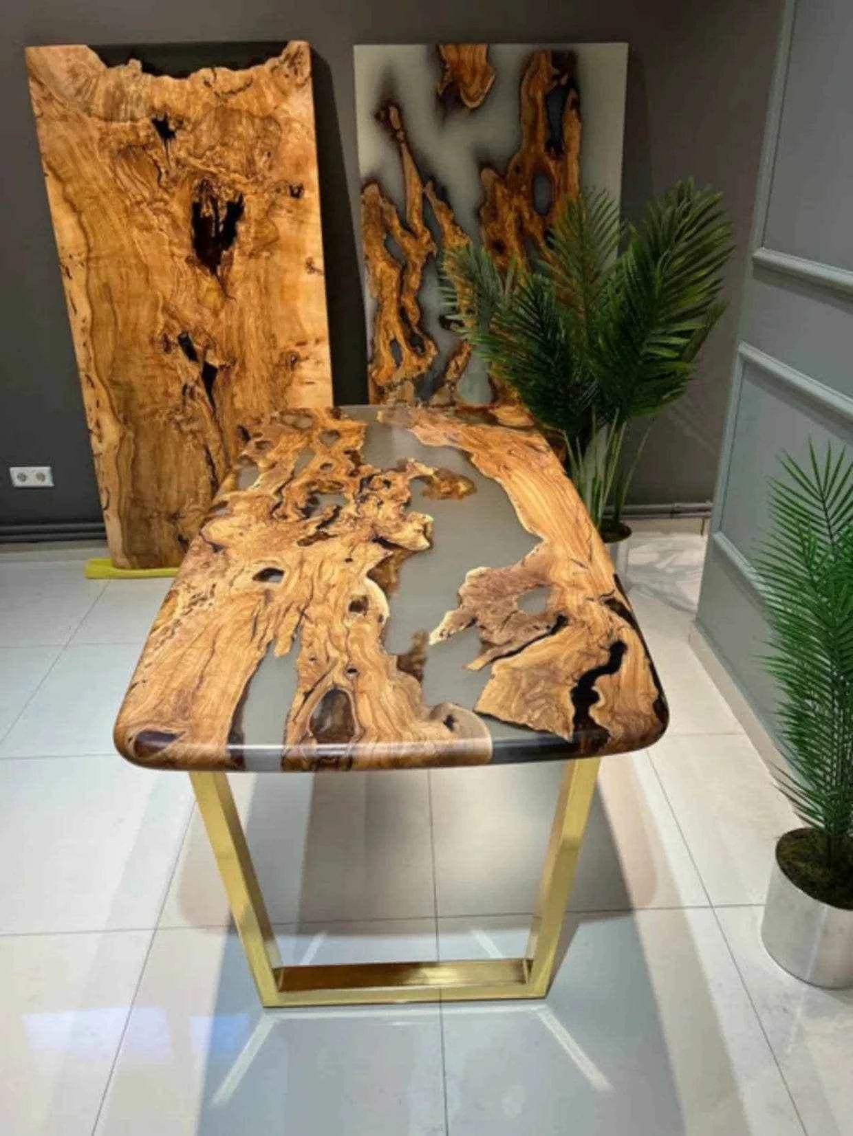 Silver Translucent Resin Dining Table | Modern Wooden Dining Table with legs - Pacific Resin Art