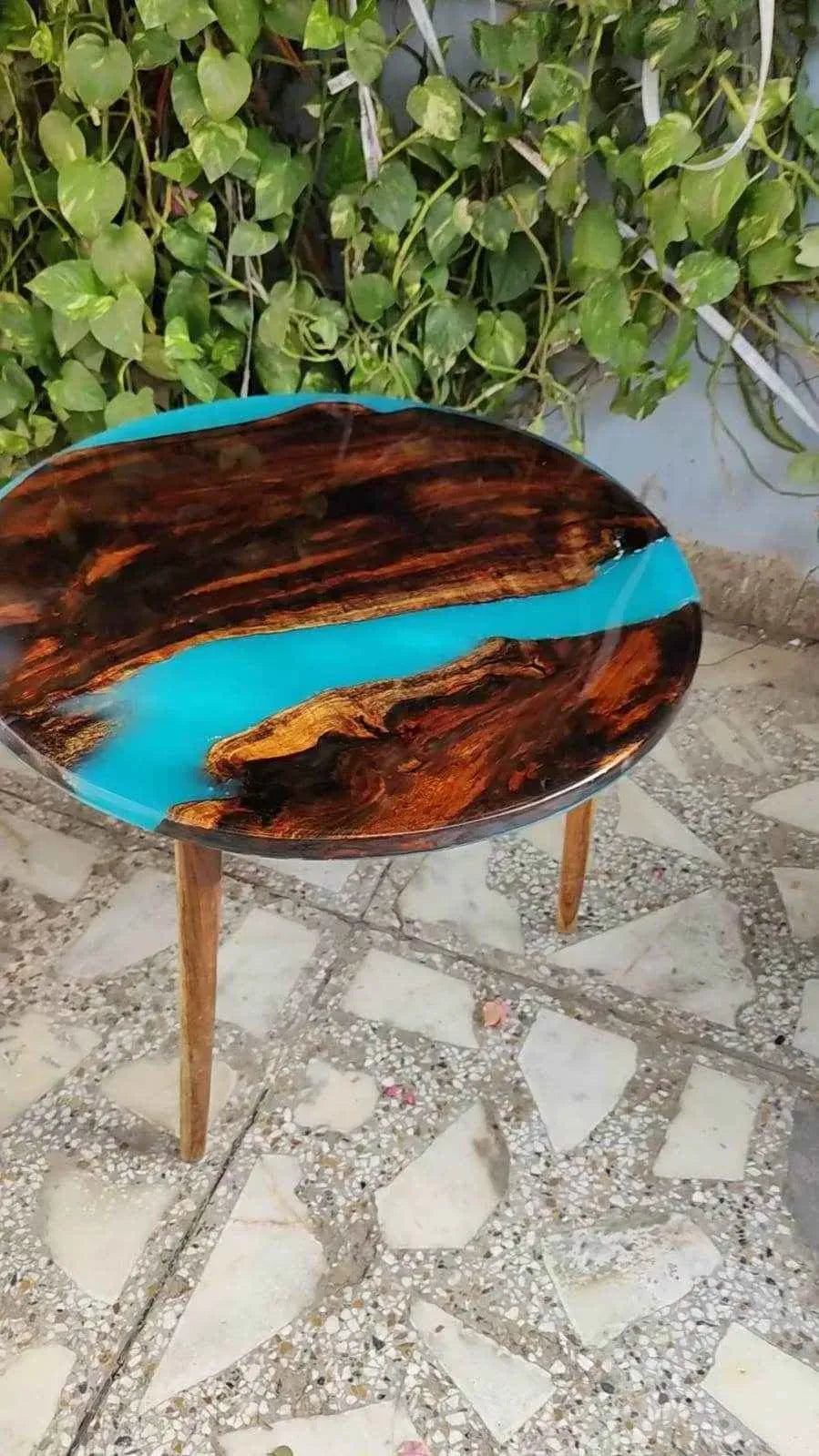 Sky Blue River Resin Coffee Table | Wooden Table for Living Room - Pacific Resin Art