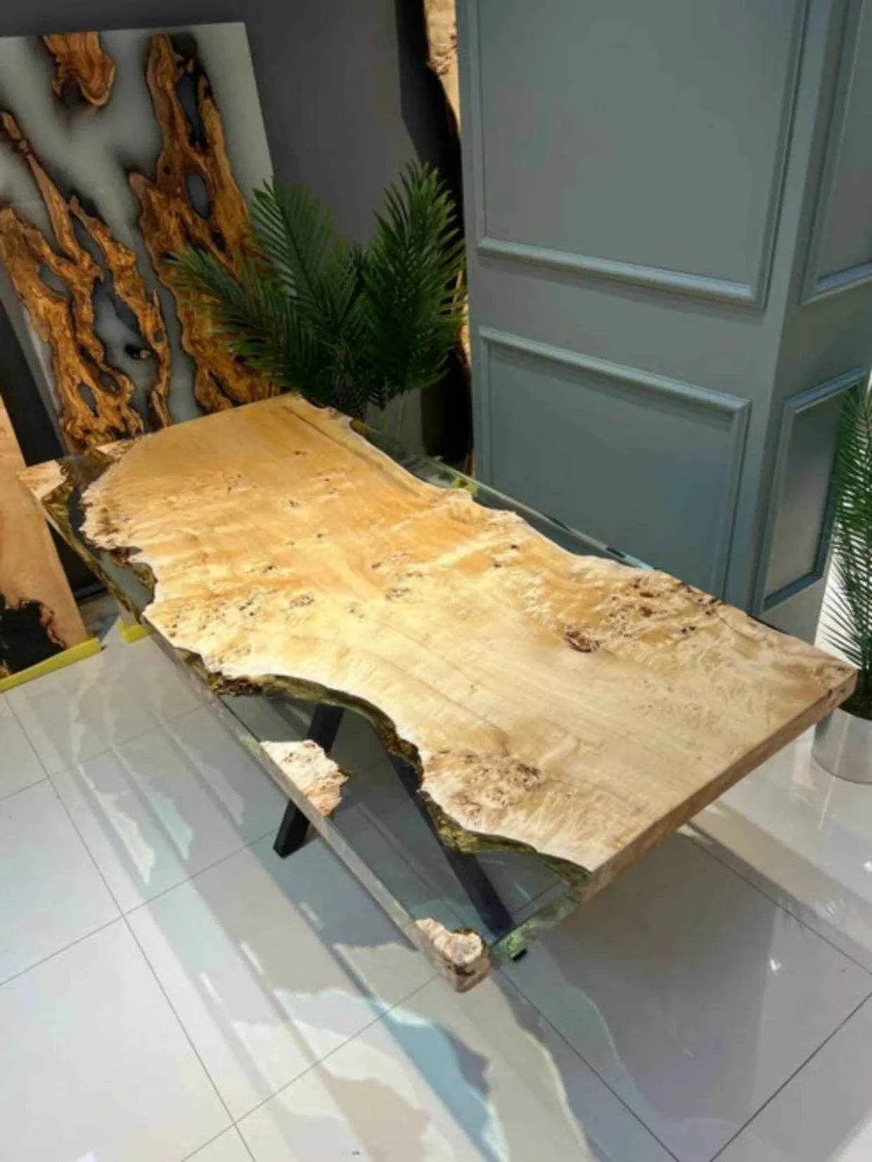 Translucent Wooden Epoxy resin art Dining table | Luxury Resin Dining Table For Home Interiors (without stand)