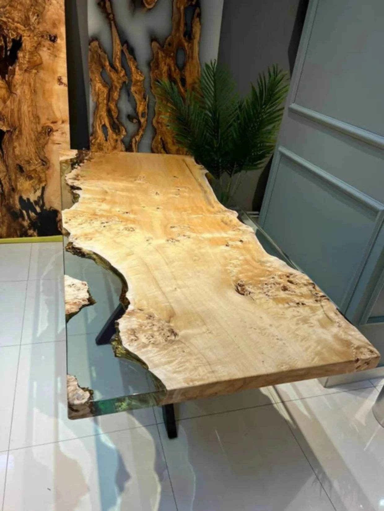 Translucent Wooden Epoxy resin art Dining table | Luxury Resin Dining Table For Home Interiors (without stand)