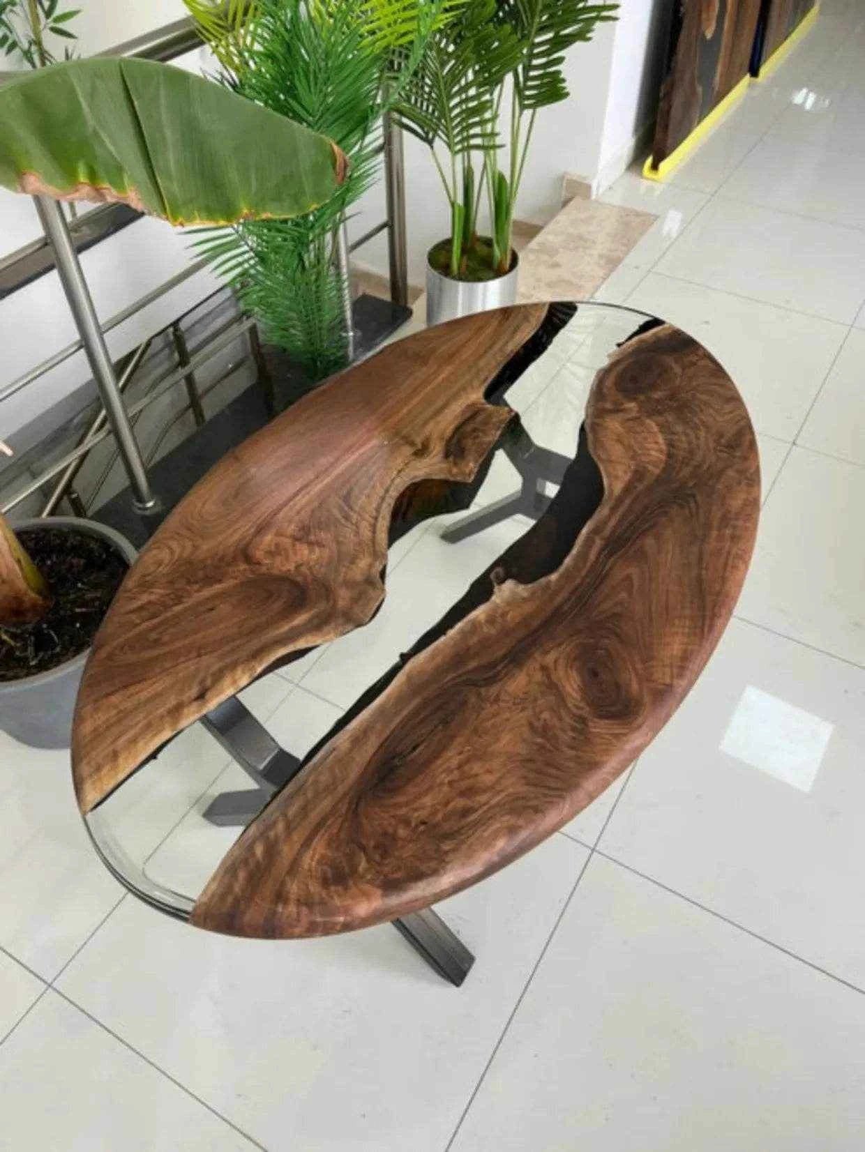 Translucent multi wood Epoxy resin art Coffee table of round edges | Luxury Resin Coffee Table For Home Interiors (without stand)