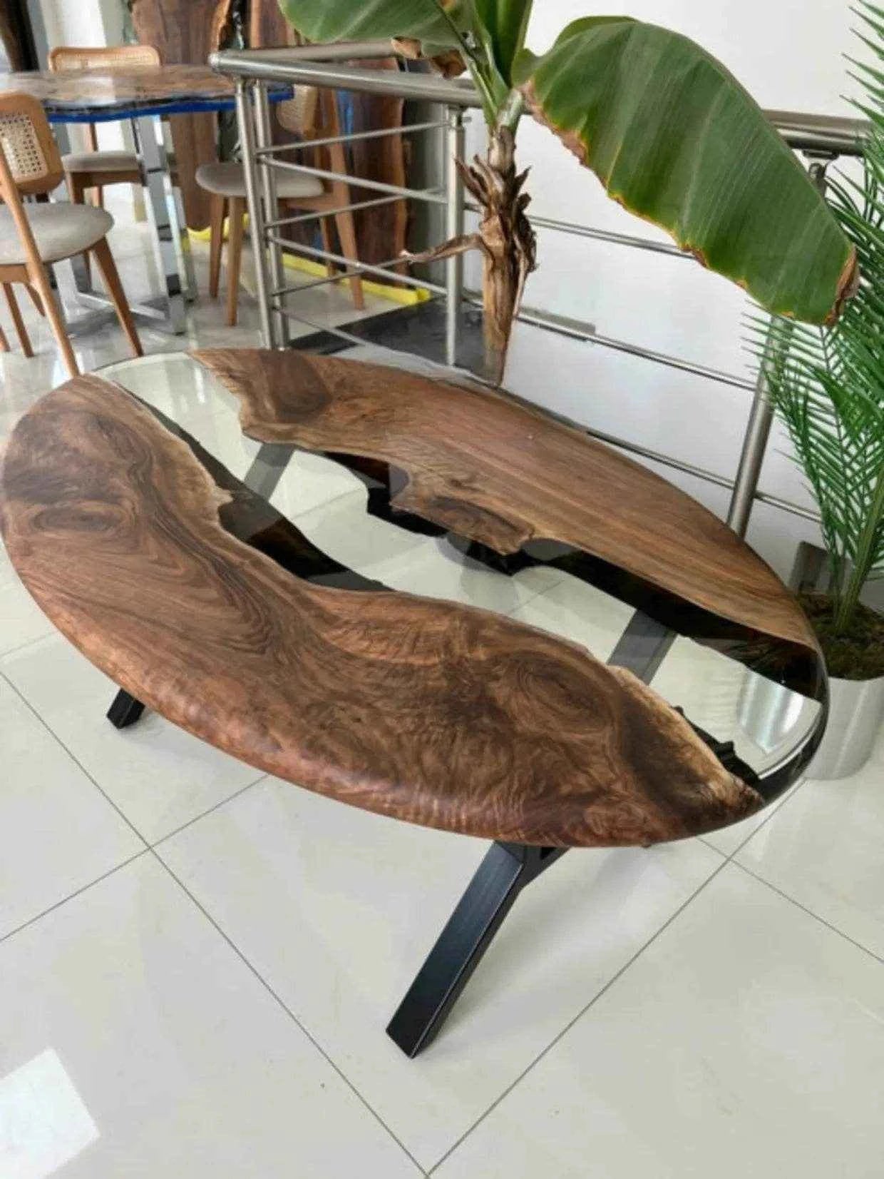 Translucent multi wood Epoxy resin art Coffee table of round edges | Luxury Resin Coffee Table For Home Interiors (without stand)