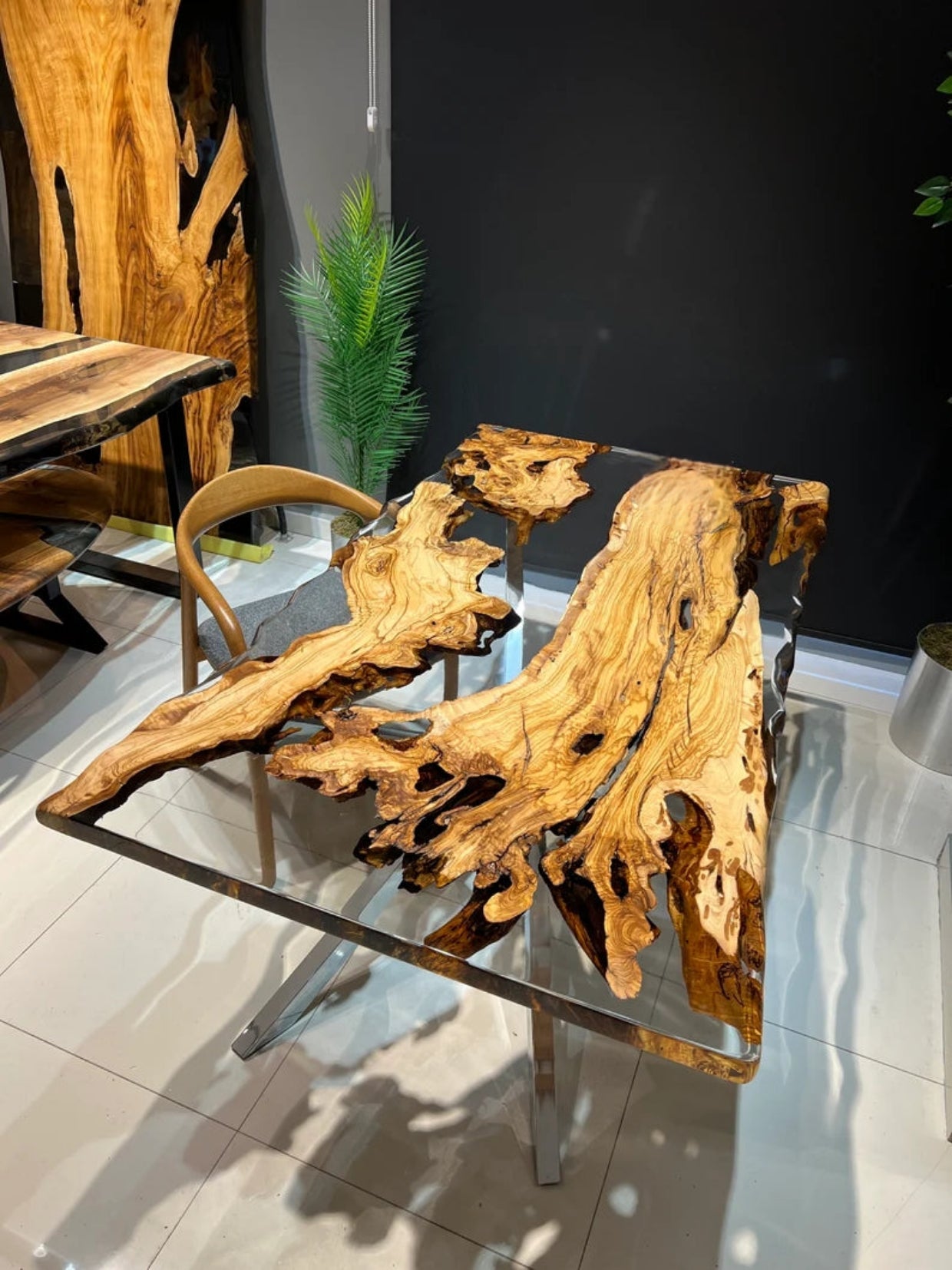Translucent multi wood Epoxy resin art Dining table | Luxury Resin Dining Table For Home Interiors (without stand)