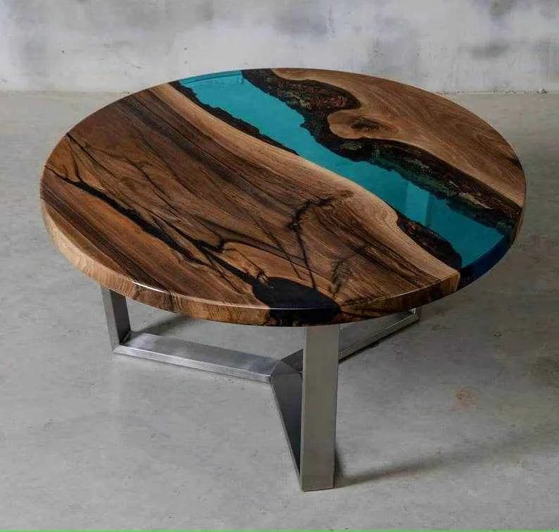 Transparent Ocean Wooden Resin Coffee Table | Epoxy resin art table for Home Decor (without stand) --