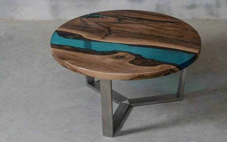 Transparent Ocean Wooden Resin Coffee Table | Epoxy resin art table for Home Decor (without stand) --