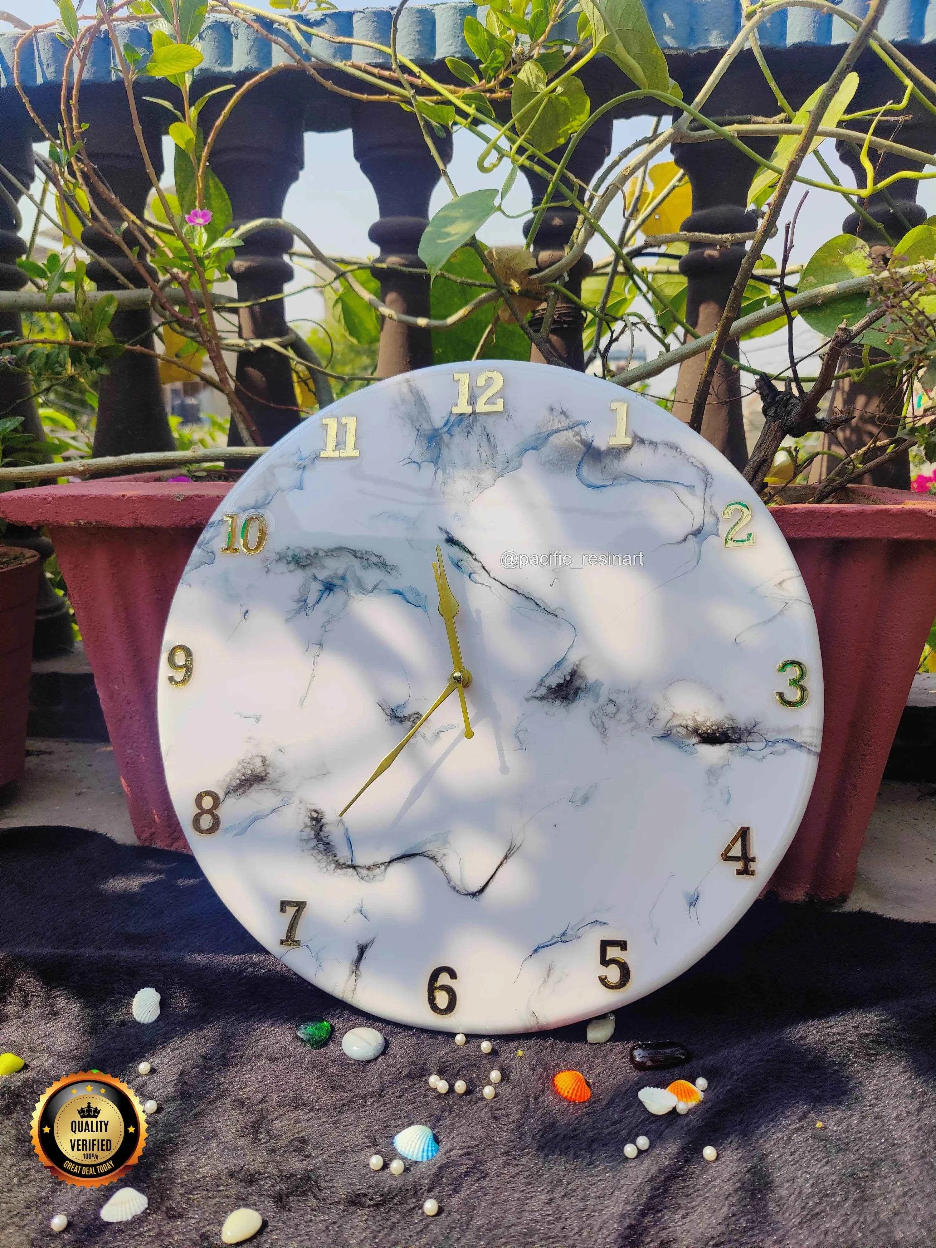 White Marble Resin wall clock | Epoxy Art Wall Clocks - Pacific Resin Art