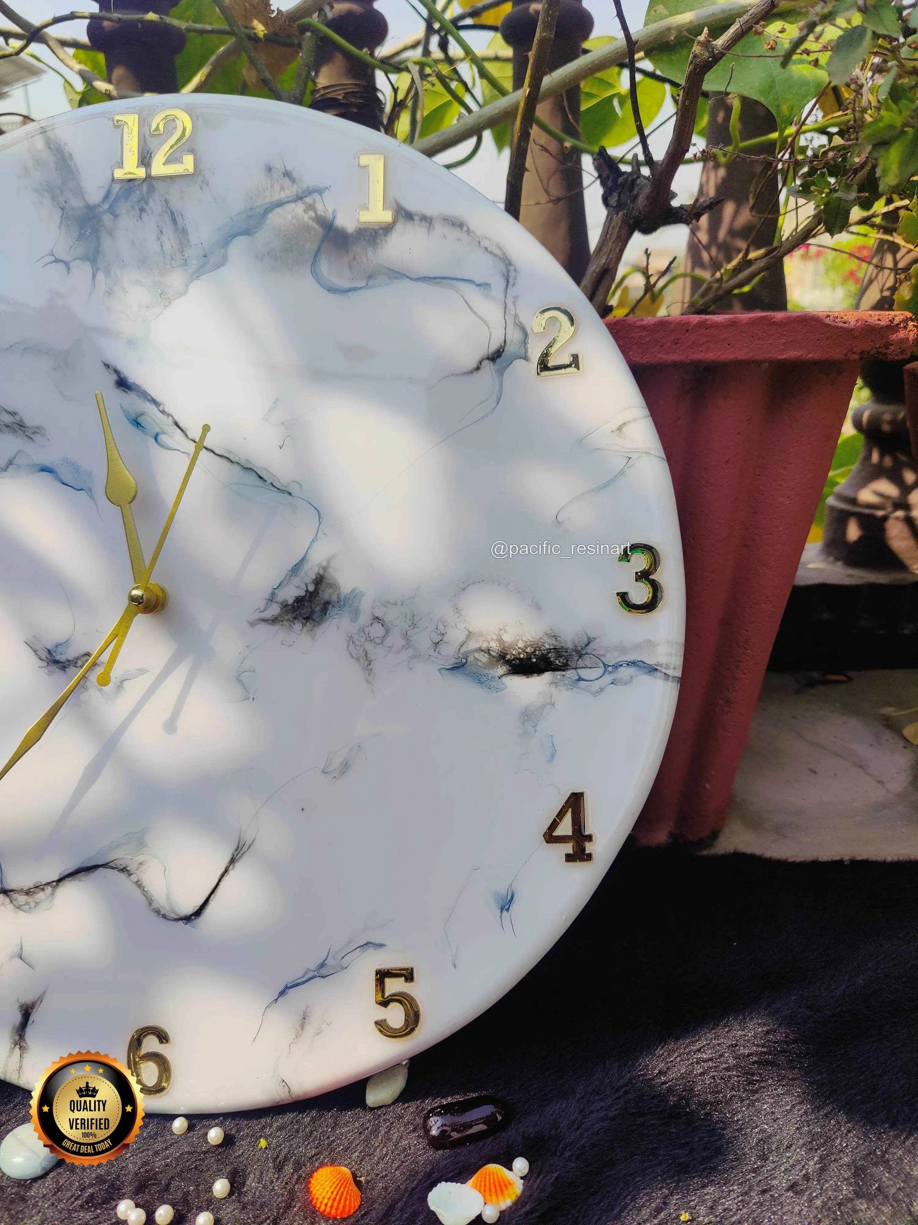 White Marble Resin wall clock | Epoxy Art Wall Clocks - Pacific Resin Art