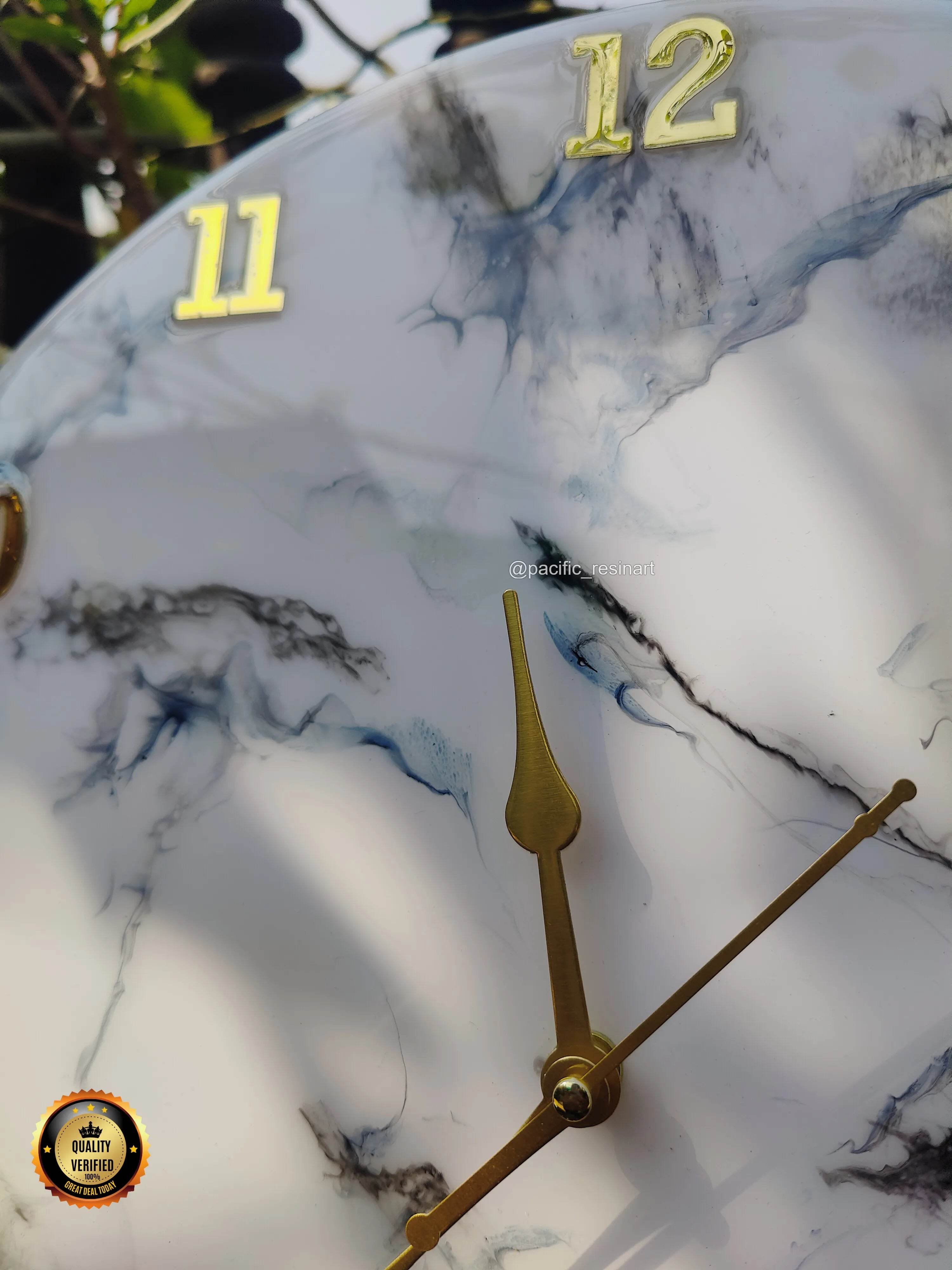 White Marble Resin wall clock | Epoxy Art Wall Clocks - Pacific Resin Art