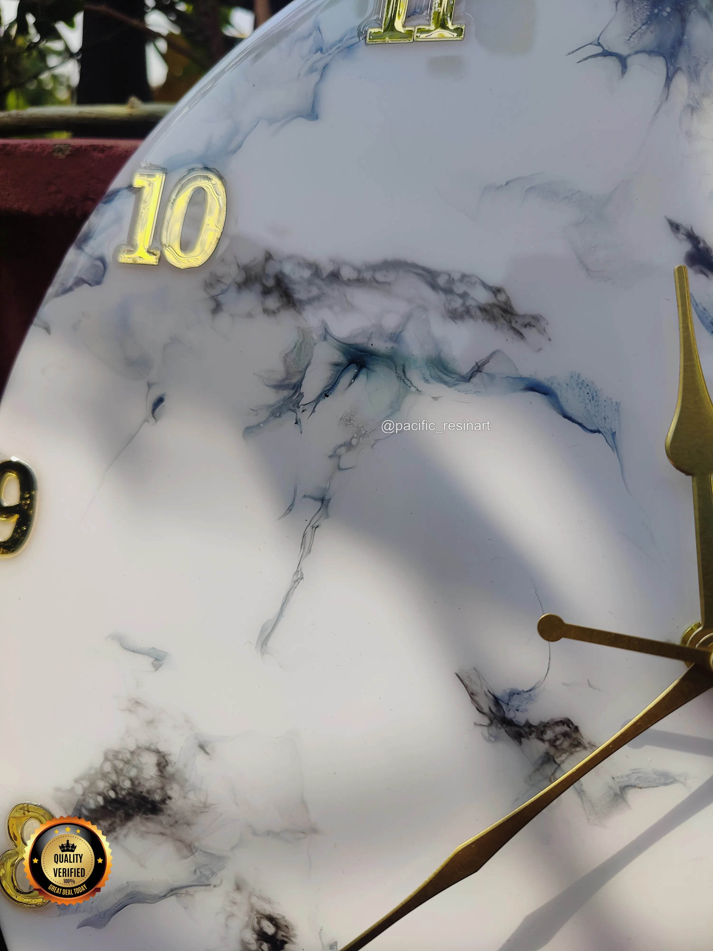 White Marble Resin wall clock | Epoxy Art Wall Clocks - Pacific Resin Art