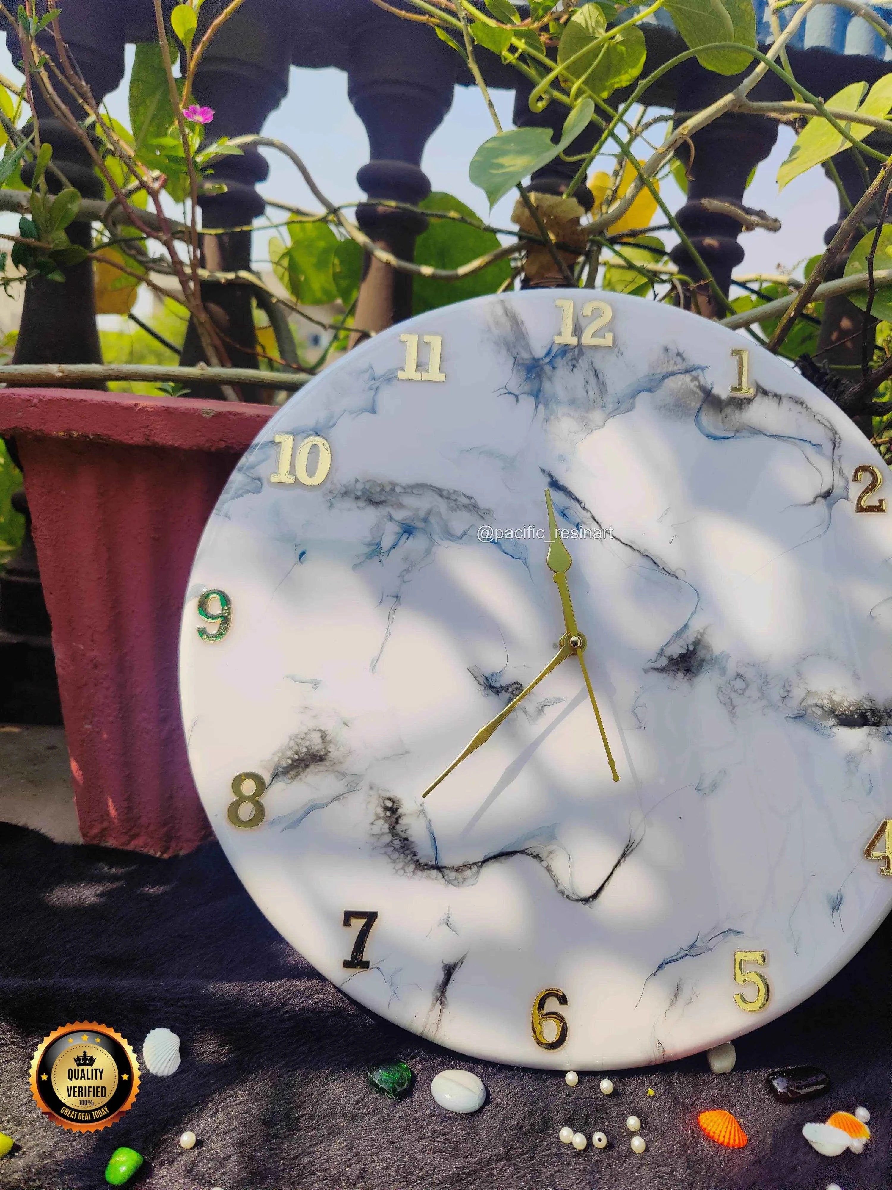 White Marble Resin wall clock | Epoxy Art Wall Clocks - Pacific Resin Art