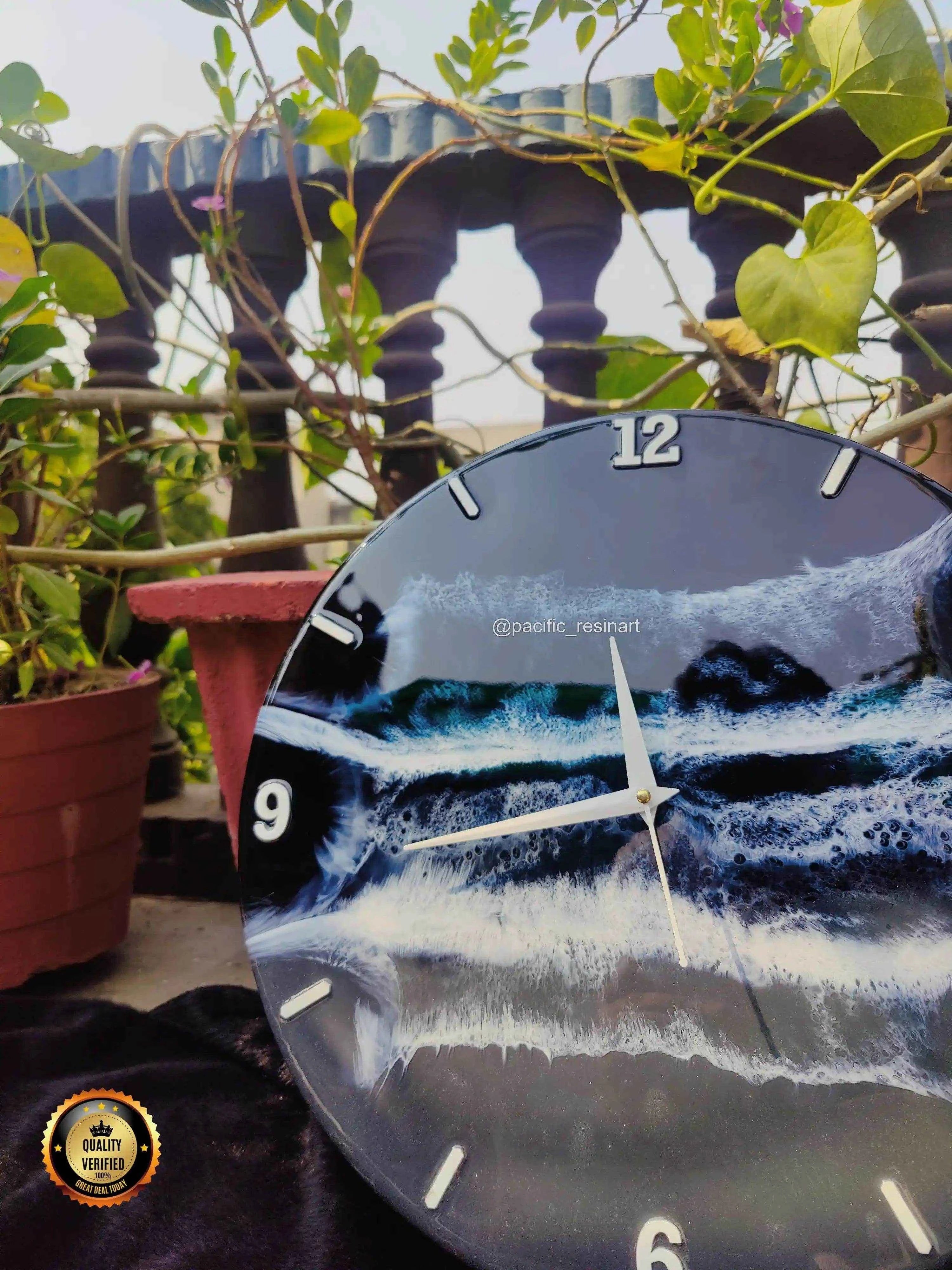Black Ocean Resin Wall Clock - Pacific Resin Art