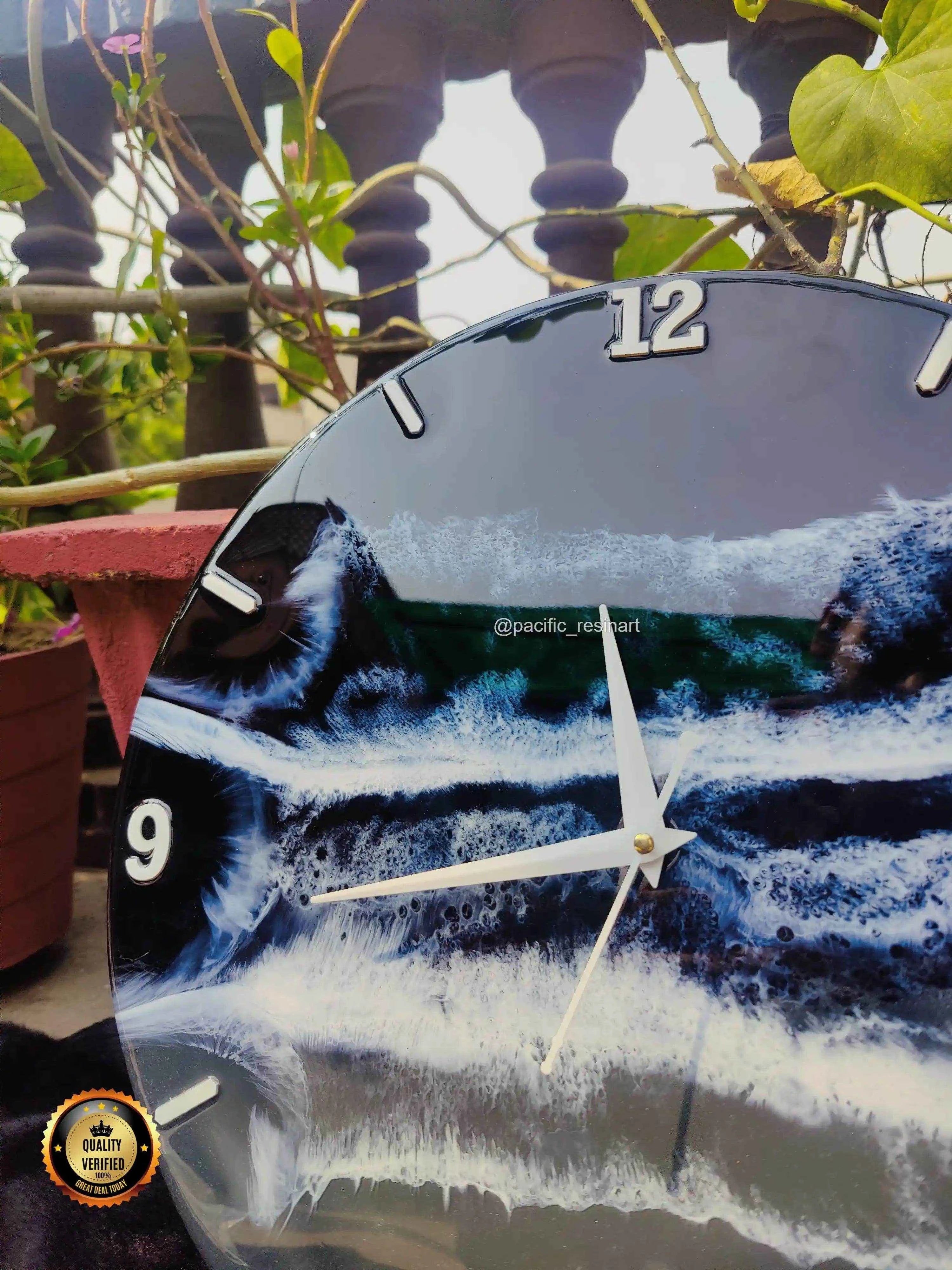 Black Ocean Resin Wall Clock - Pacific Resin Art
