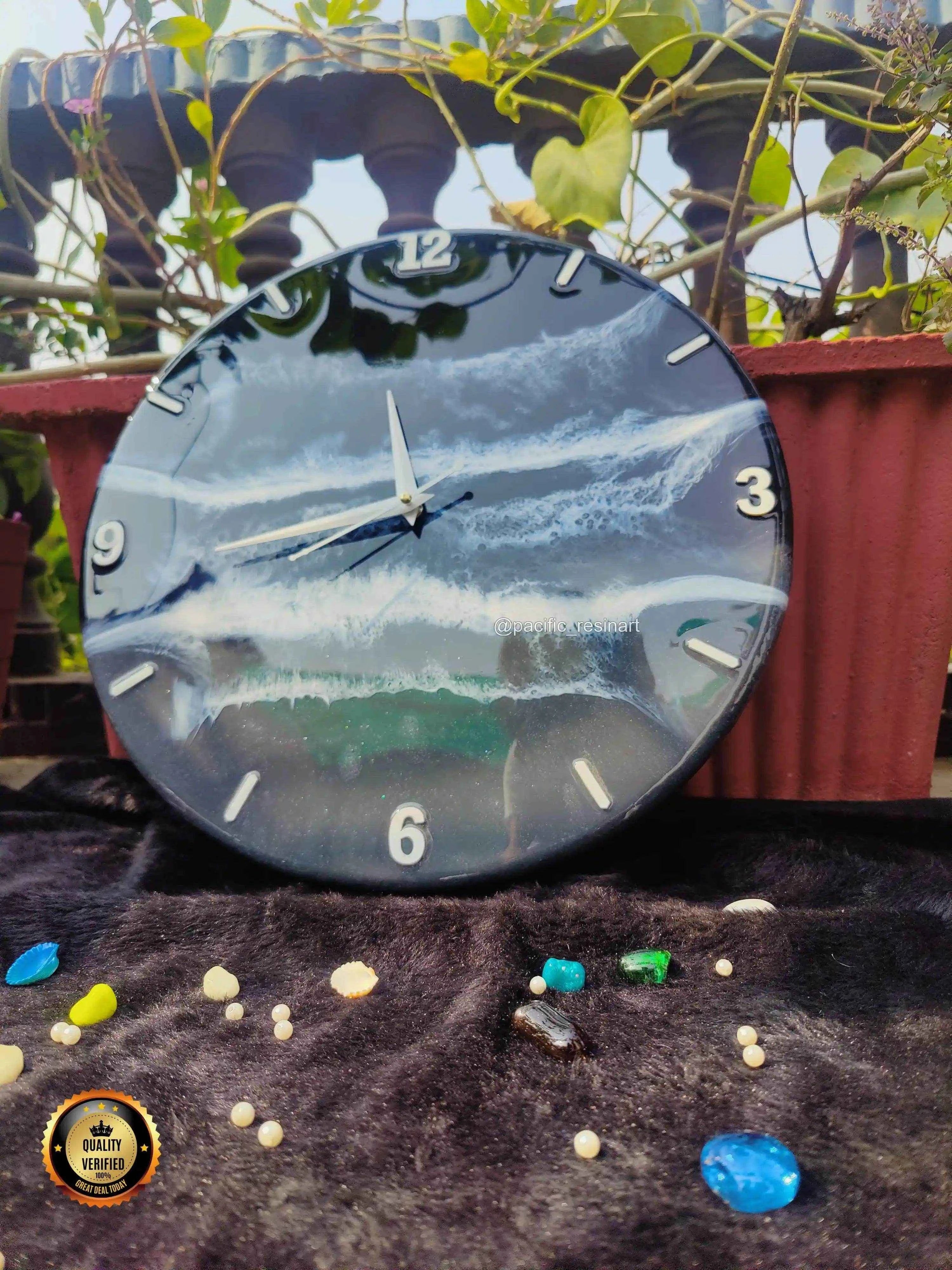 Black Ocean Resin Wall Clock - Pacific Resin Art