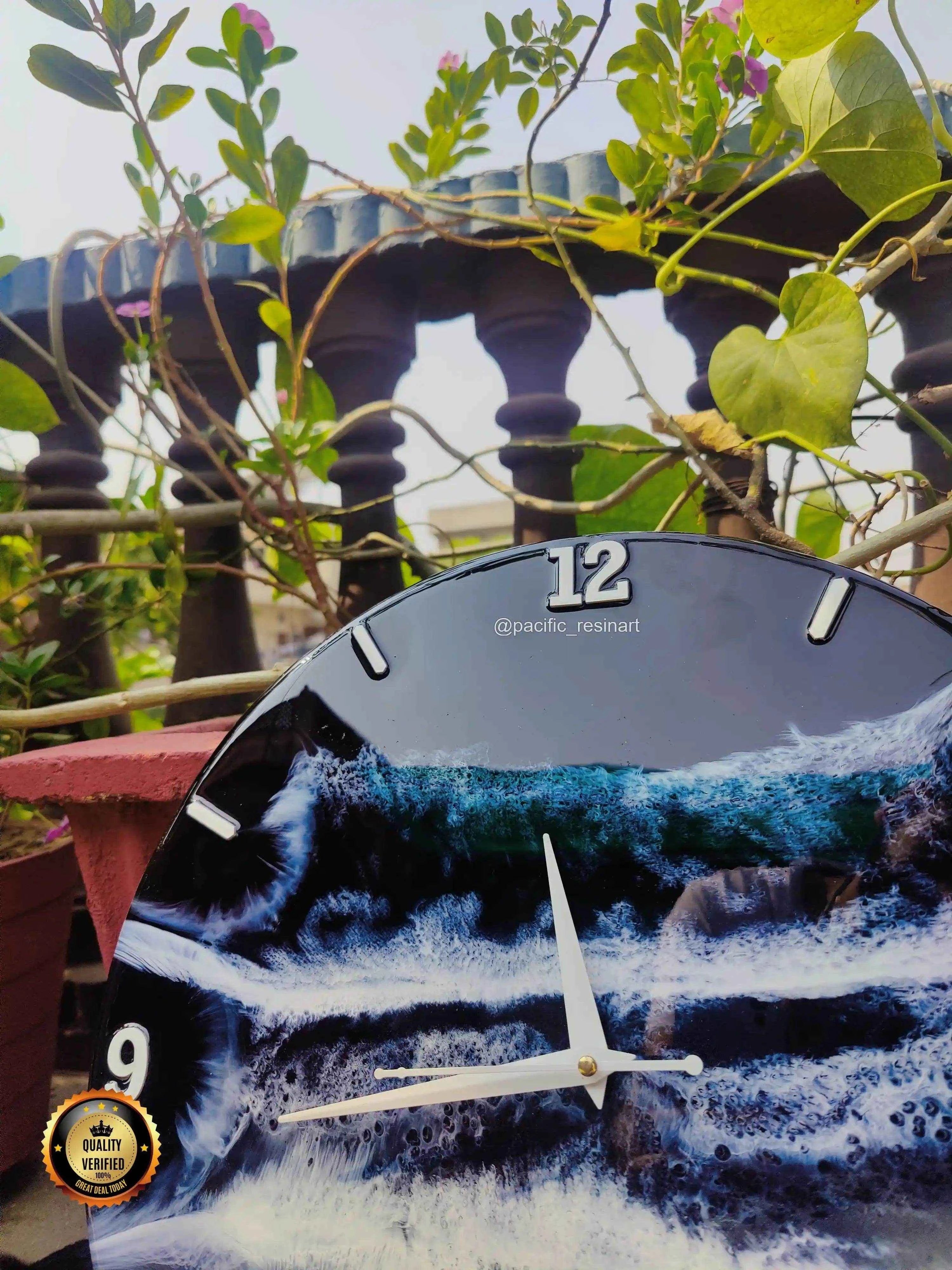 Black Ocean Resin Wall Clock - Pacific Resin Art