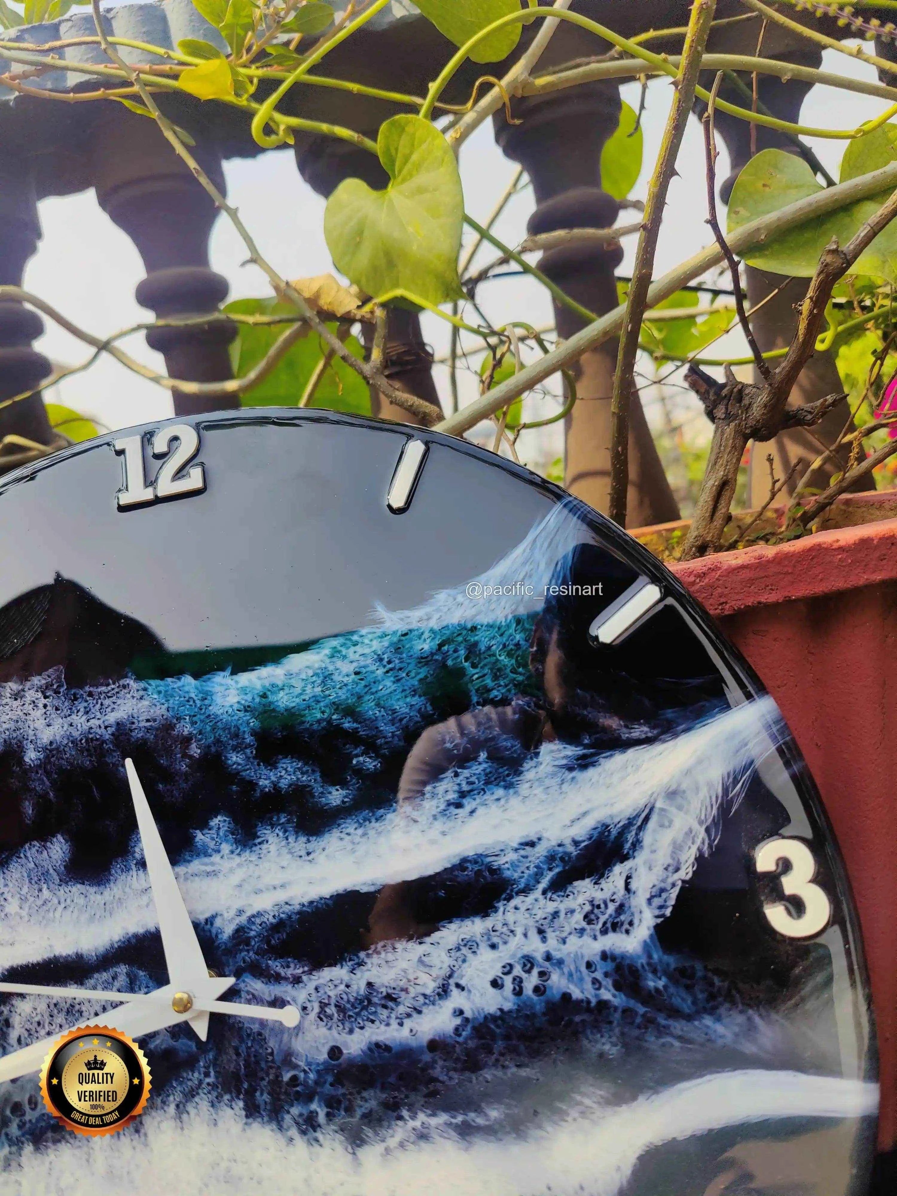 Black Ocean Resin Wall Clock - Pacific Resin Art