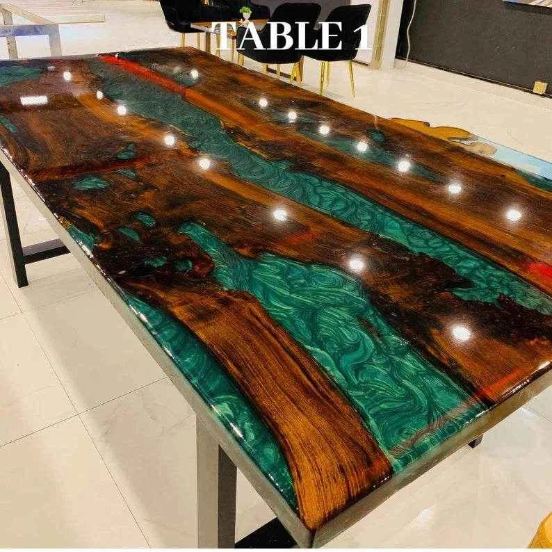 Green Pearl Ocean resin Dining table | Premium Resin Home Decor with legs - Pacific Resin Art