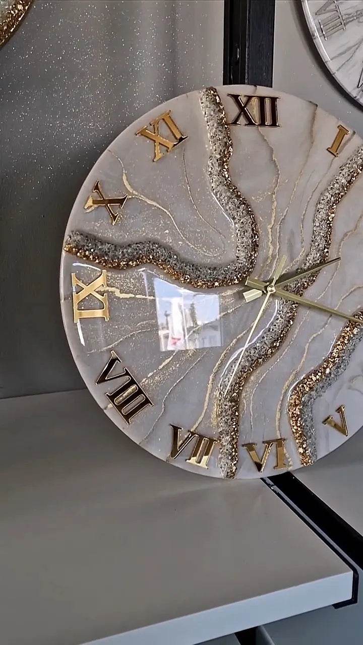 Offwhite Golden Geode Resin Wall Clock - Pacific Resin Art
