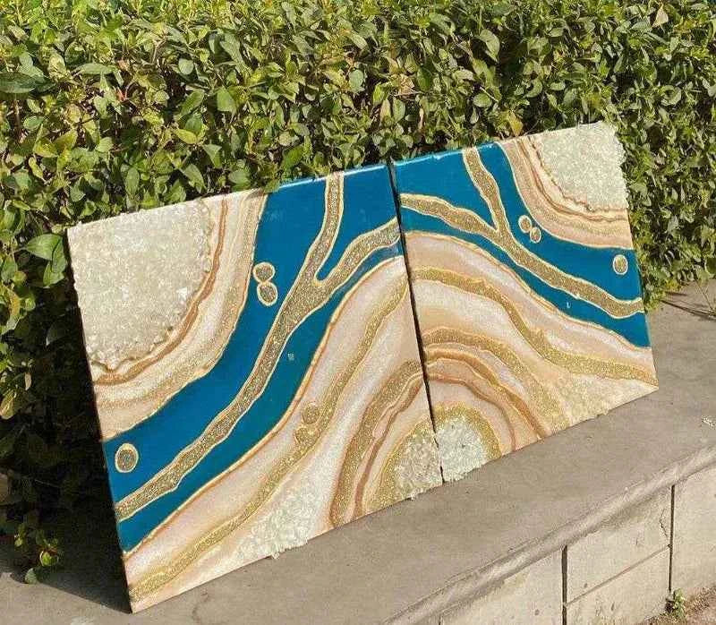 Blue Golden Abstract Resin wall Art Hangings and Wall Paintings - Pacific Resin Art