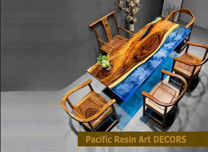 Blue Glowing River Resin Dining table | Elegant Dining Furniture with legs - Pacific Resin Art