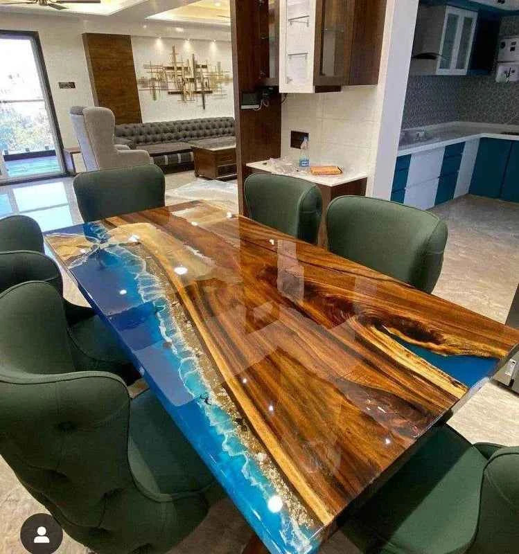 Beech River Epoxy Resin Dining table with legs - Pacific Resin Art