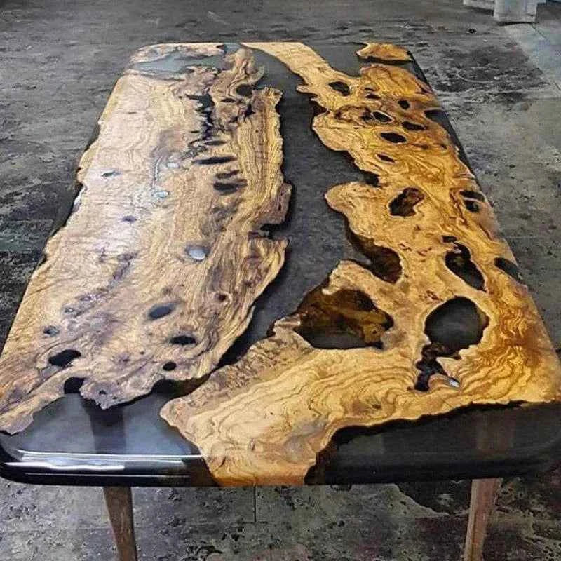 Black Translucent Wooden Resin Dining table with legs - Pacific Resin Art