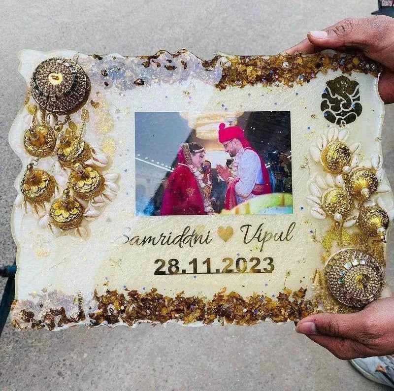 Resin Wedding Kaleeras & Varmala preservation with name and picture - Pacific Resin Art