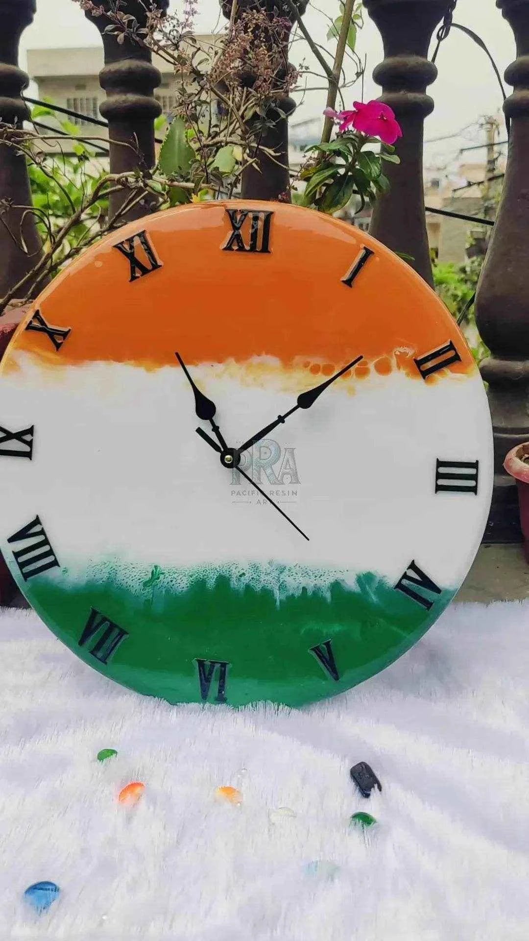 Indian Flag Resin wall clock | Premium Wall Clock For Home - Pacific Resin Art