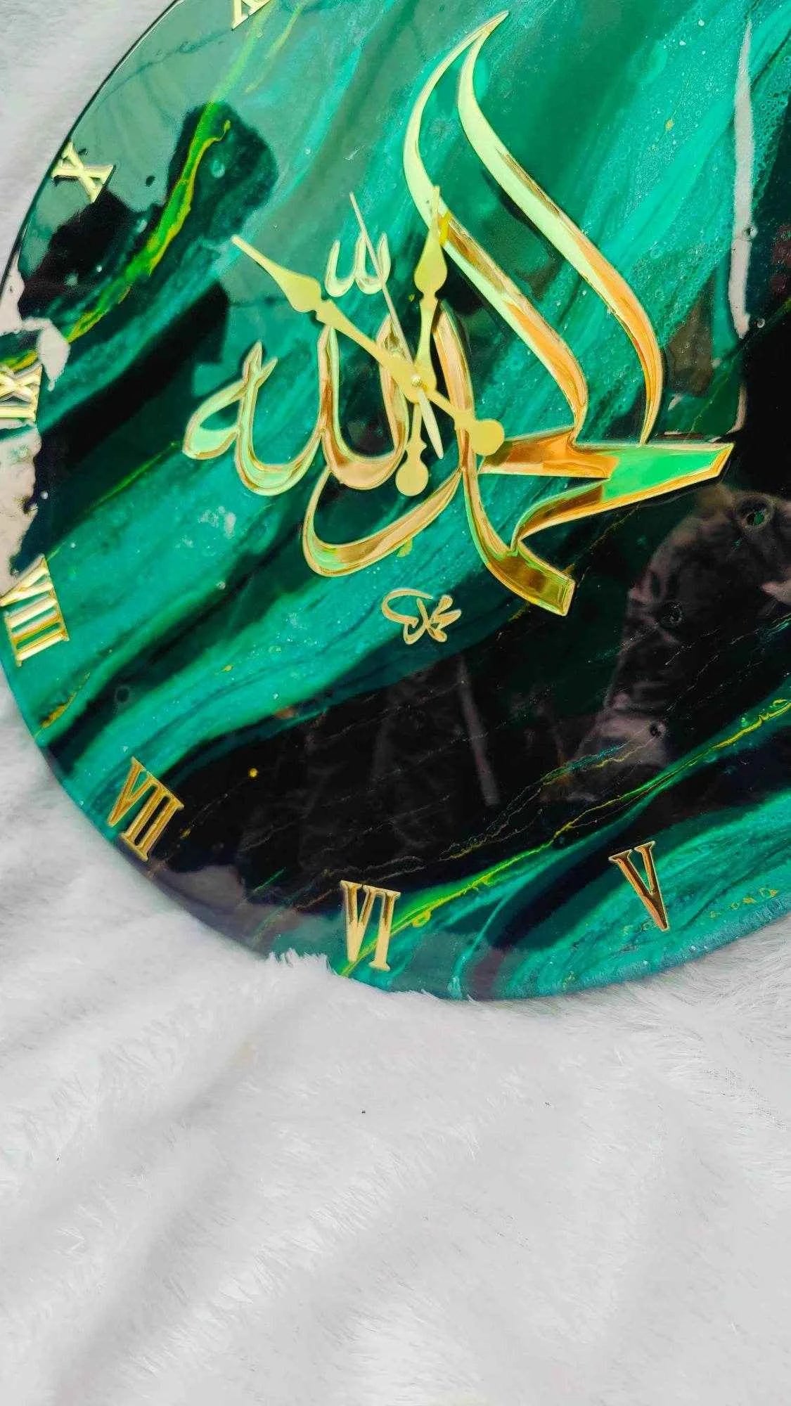 Alhamdulillah Islamic Resin Wall Clock | Spiritual Resin Art Wall Clocks - Pacific Resin Art