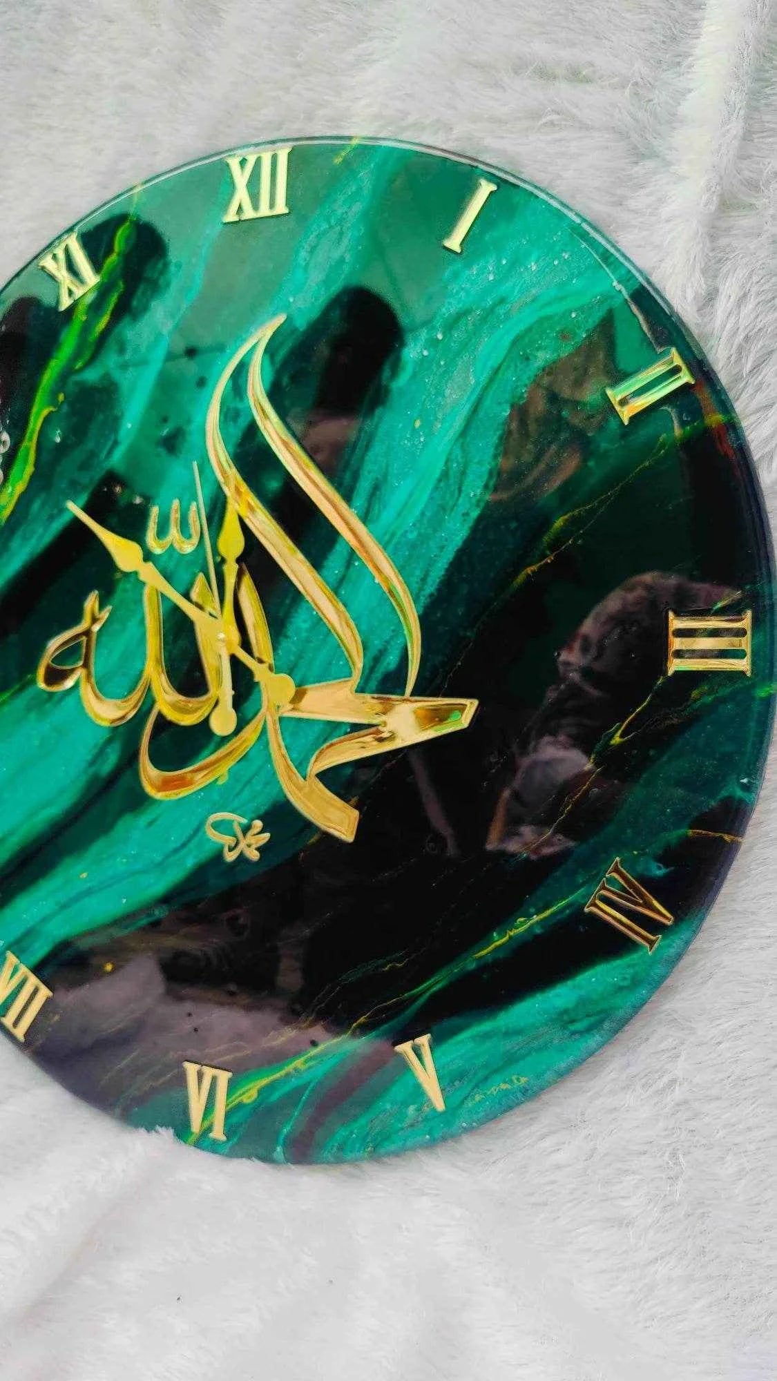 Alhamdulillah Islamic Resin Wall Clock | Spiritual Resin Art Wall Clocks - Pacific Resin Art