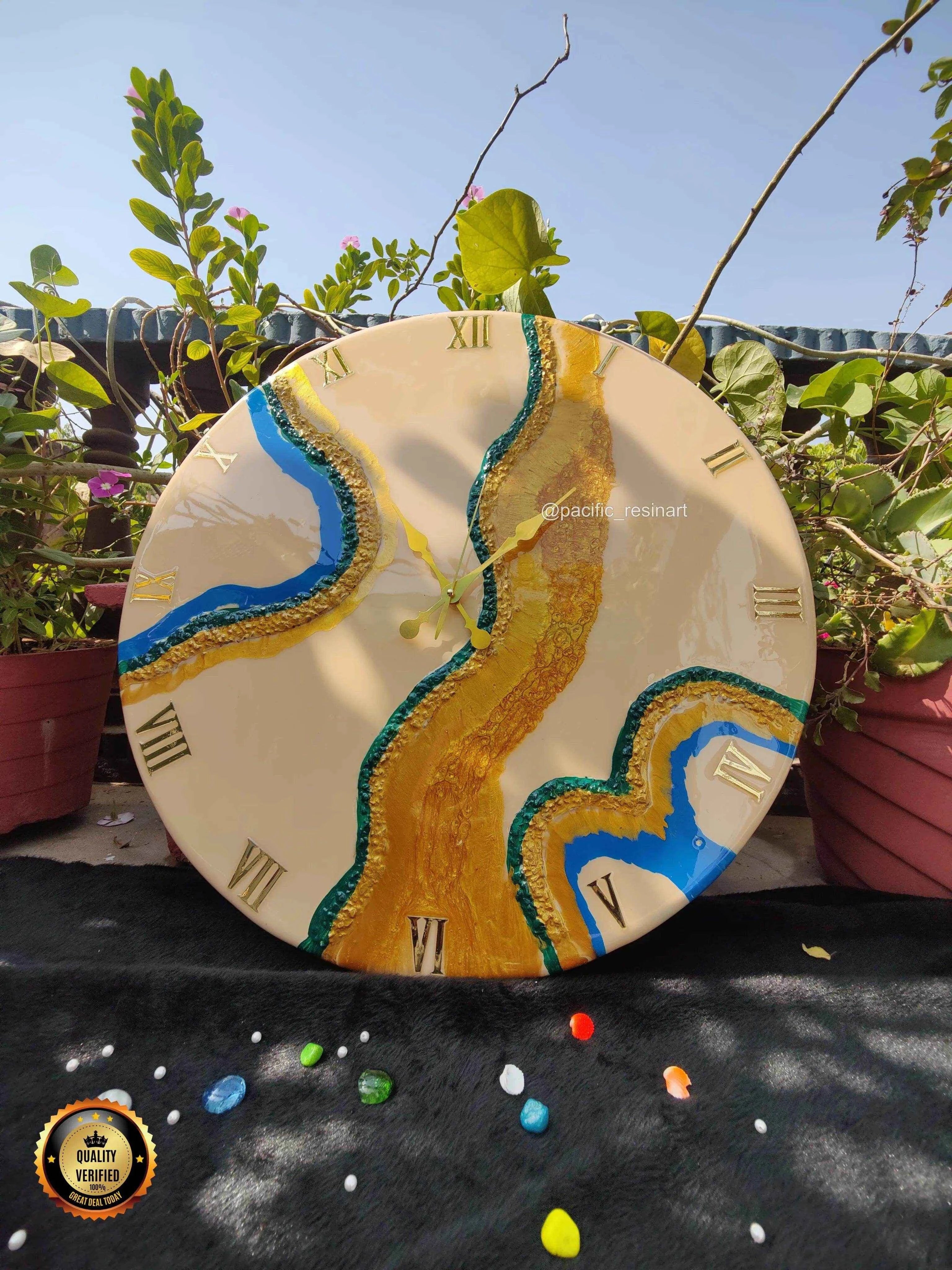 Curvy Green Roman Resin wall clock | Premium Resin Wall Clock - Pacific Resin Art
