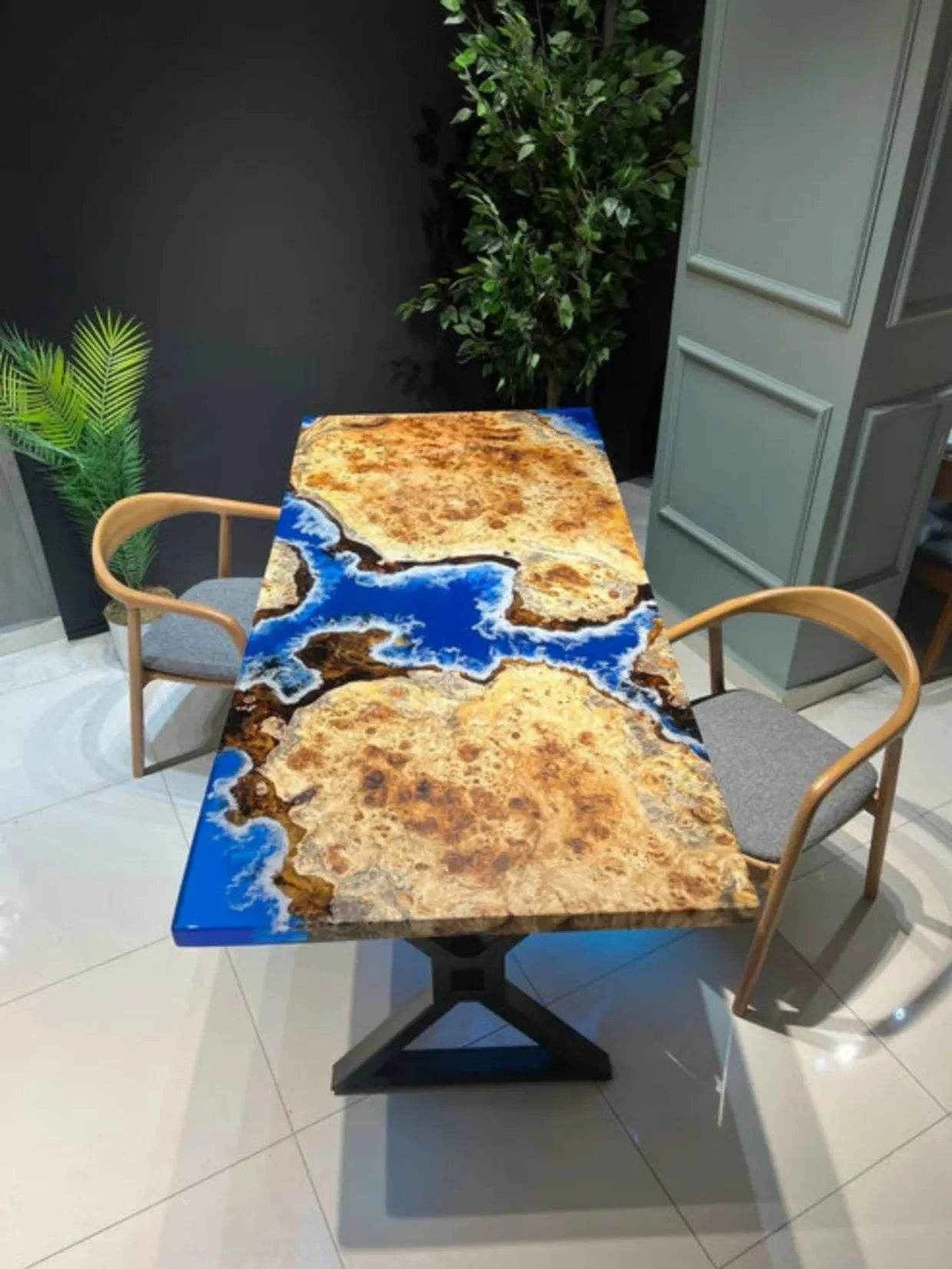 Riverstone Wooden Epoxy Resin Dining Table with legs - Pacific Resin Art