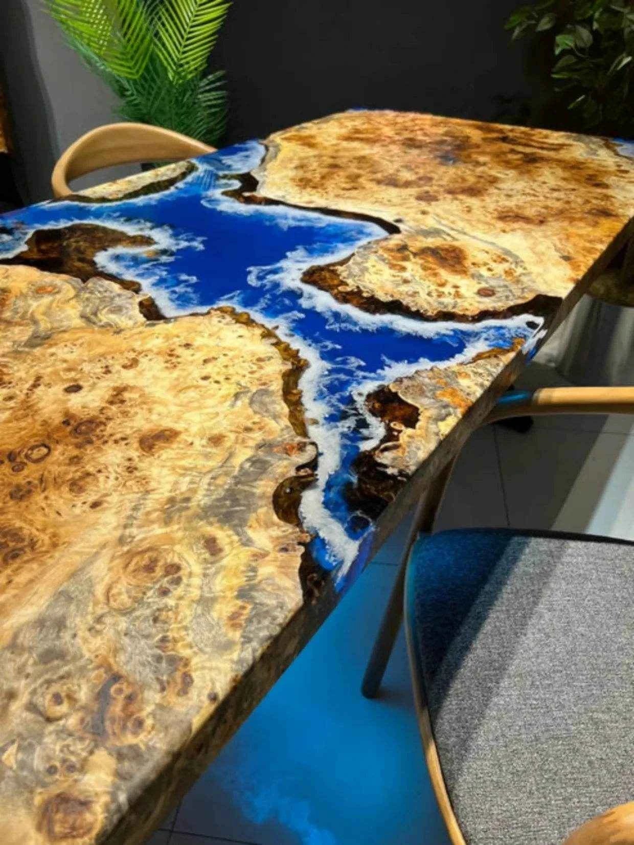 Riverstone Wooden Epoxy Resin Dining Table with legs - Pacific Resin Art