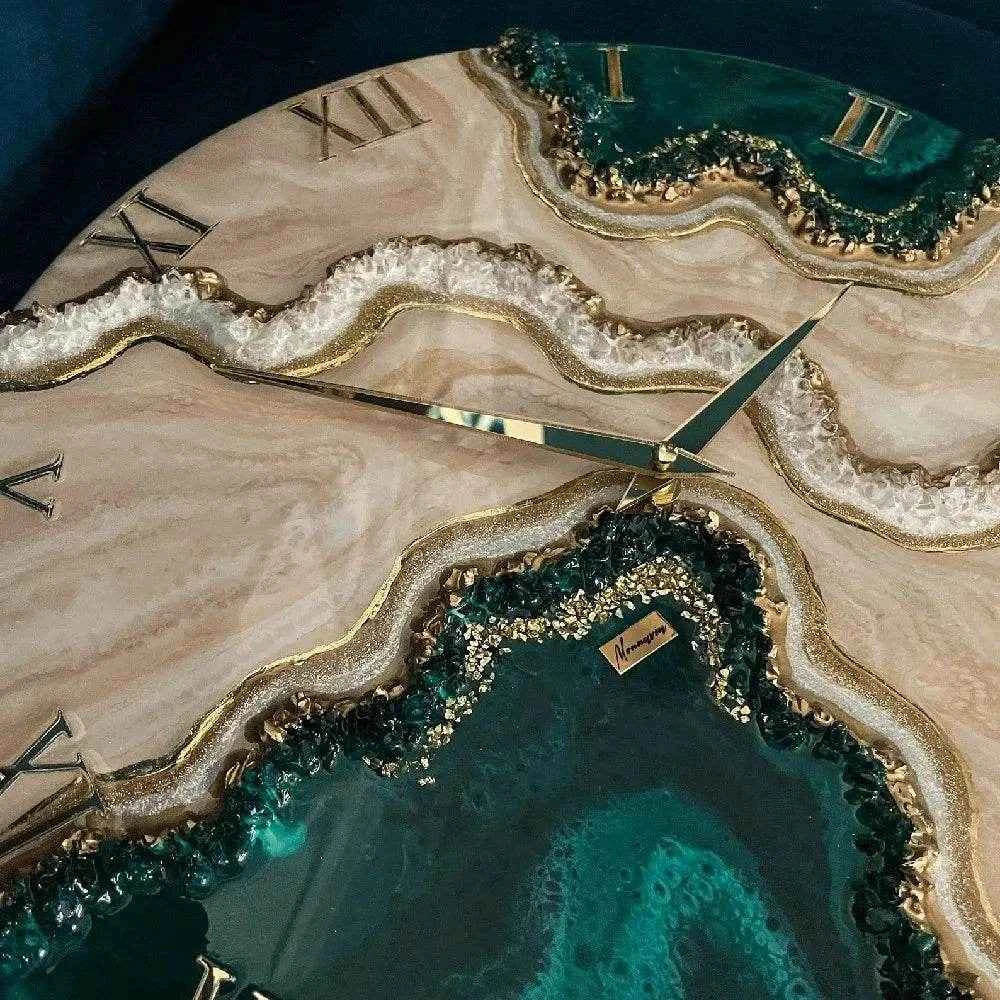 Dark Green Pearl Resin Wall Clock | Premium Home Decor - Pacific Resin Art