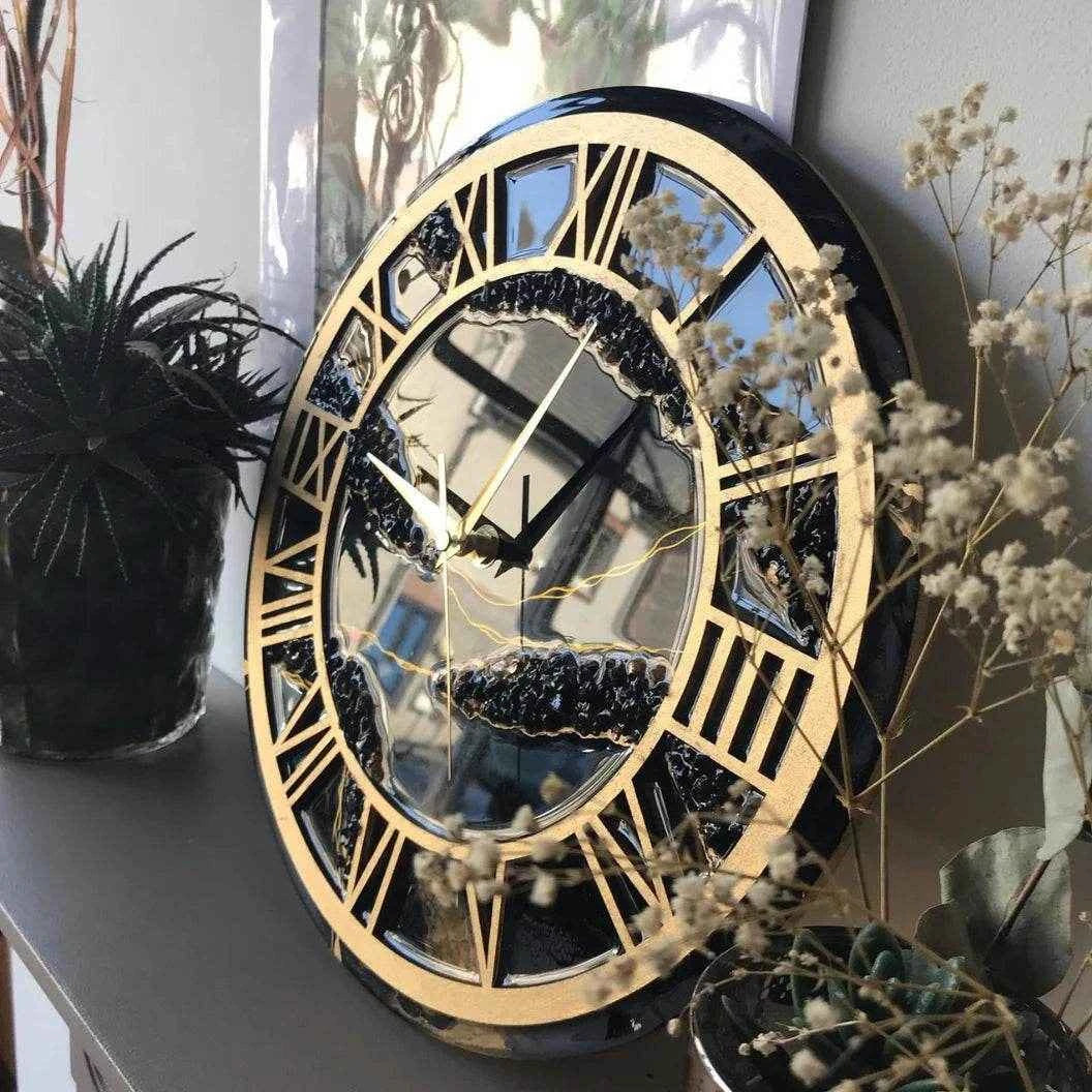 Black Stone Ring Resin Wall Clock | Modern Art Wall Clocks - Pacific Resin Art