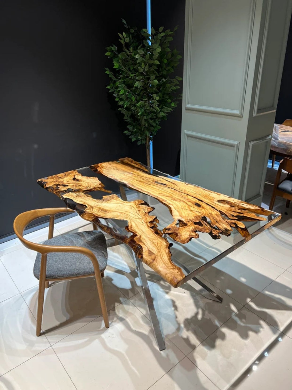 Translucent multi wood Epoxy resin art Dining table without stand