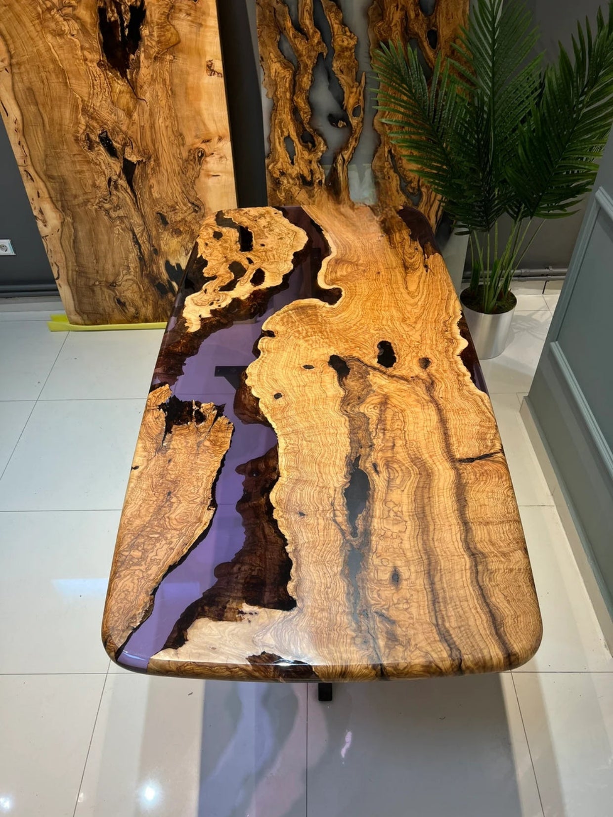 Purple translucent wooden Epoxy resin art Dining table without stand