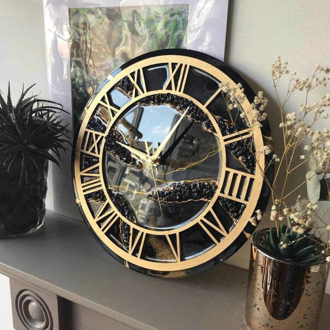 Black Stone Ring Resin Wall Clock | Modern Art Wall Clocks - Pacific Resin Art