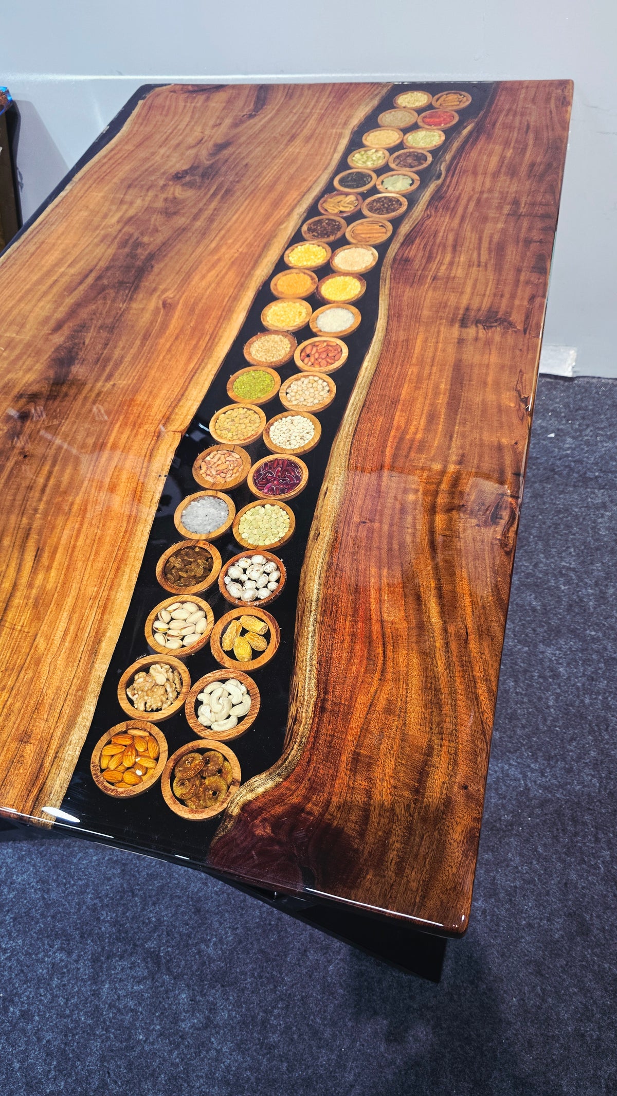 Real spicy and dry fruits preserved epoxy resin Dining Table | Luxury Wooden Table For Dining with legs