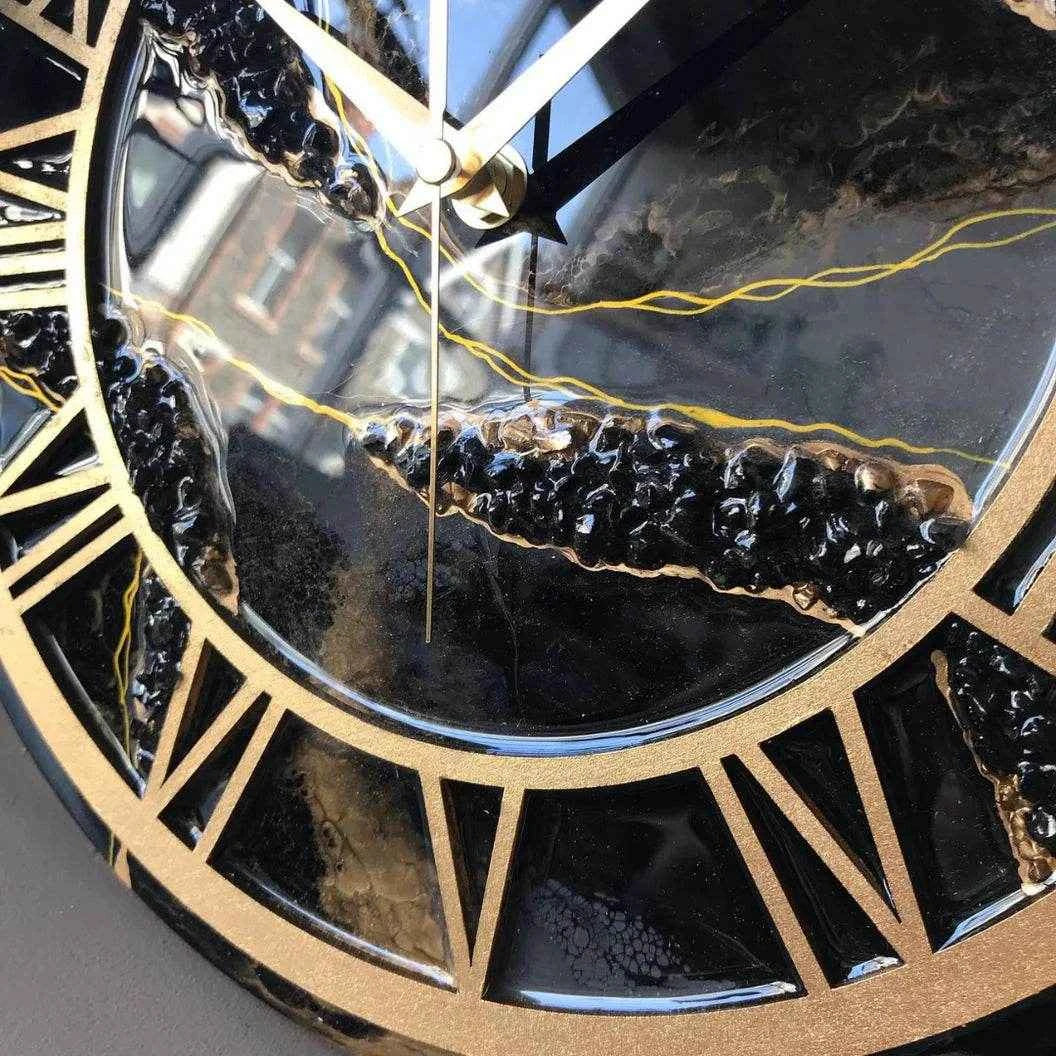 Black Stone Ring Resin Wall Clock | Modern Art Wall Clocks - Pacific Resin Art