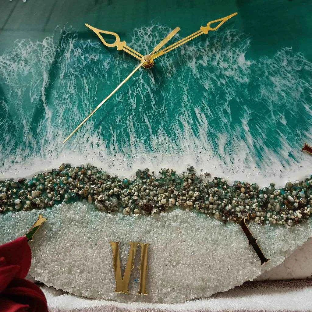 Green Marine Resin Art Wall Clock | Modern Wall Clocks For Decor - Pacific Resin Art