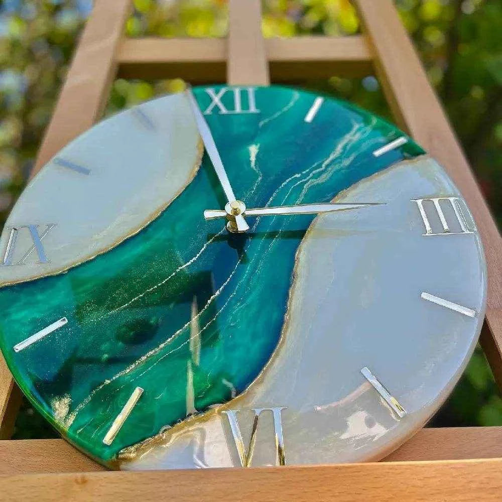 Green Galaxy Roman Resin Wall Clock | Premium Epoxy Wall Clock - Pacific Resin Art