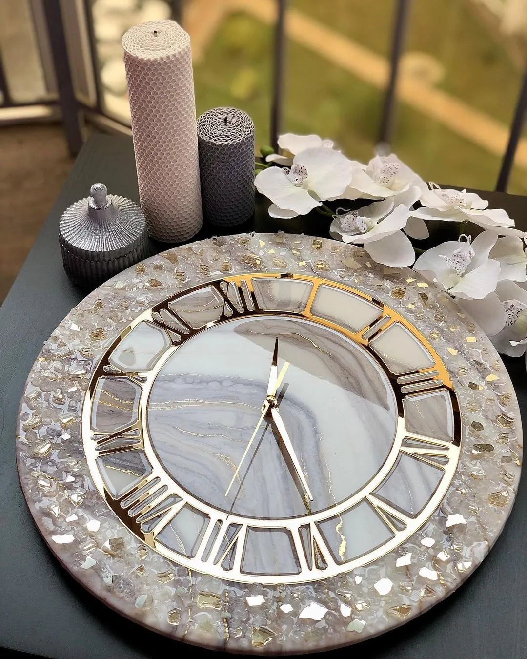 Starlit Bloom Elegant Resin Wall Clock - Pacific Resin Art