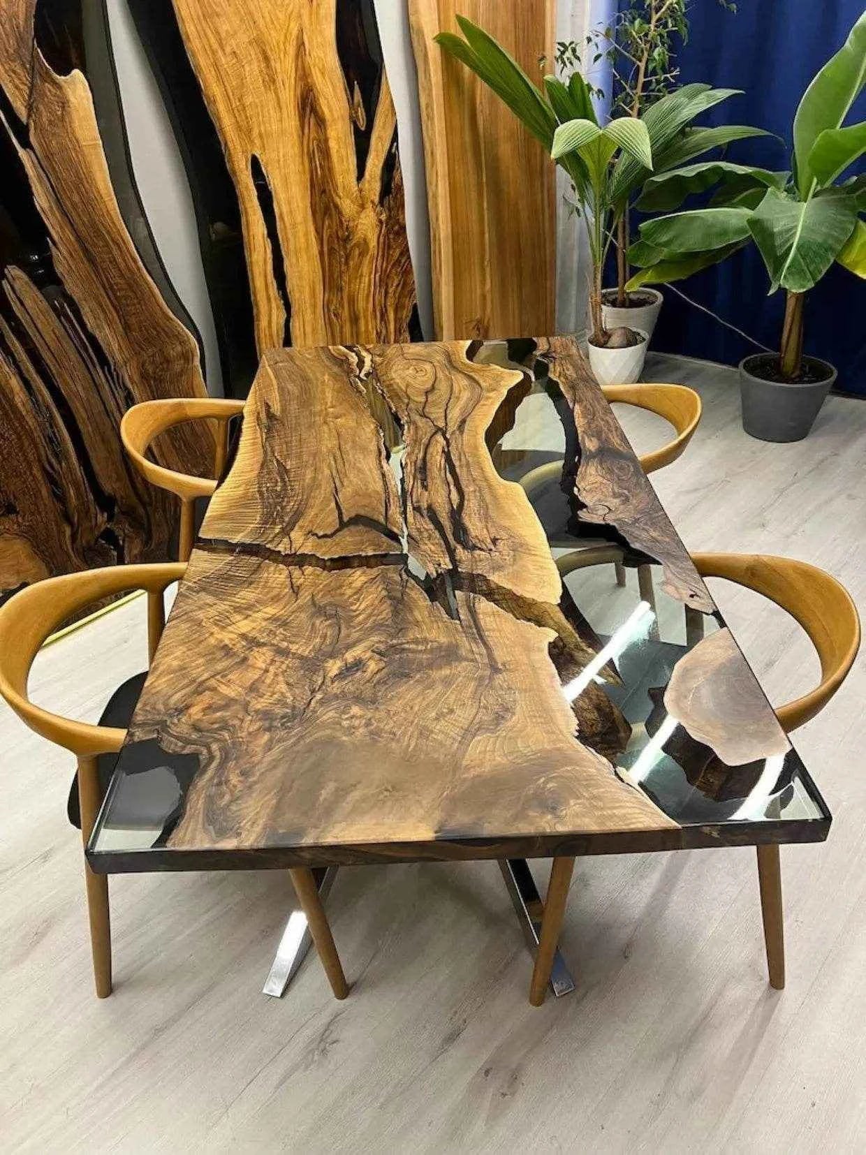 RubyMist Transparent Wooden Resin Dining Table with legs - Pacific Resin Art
