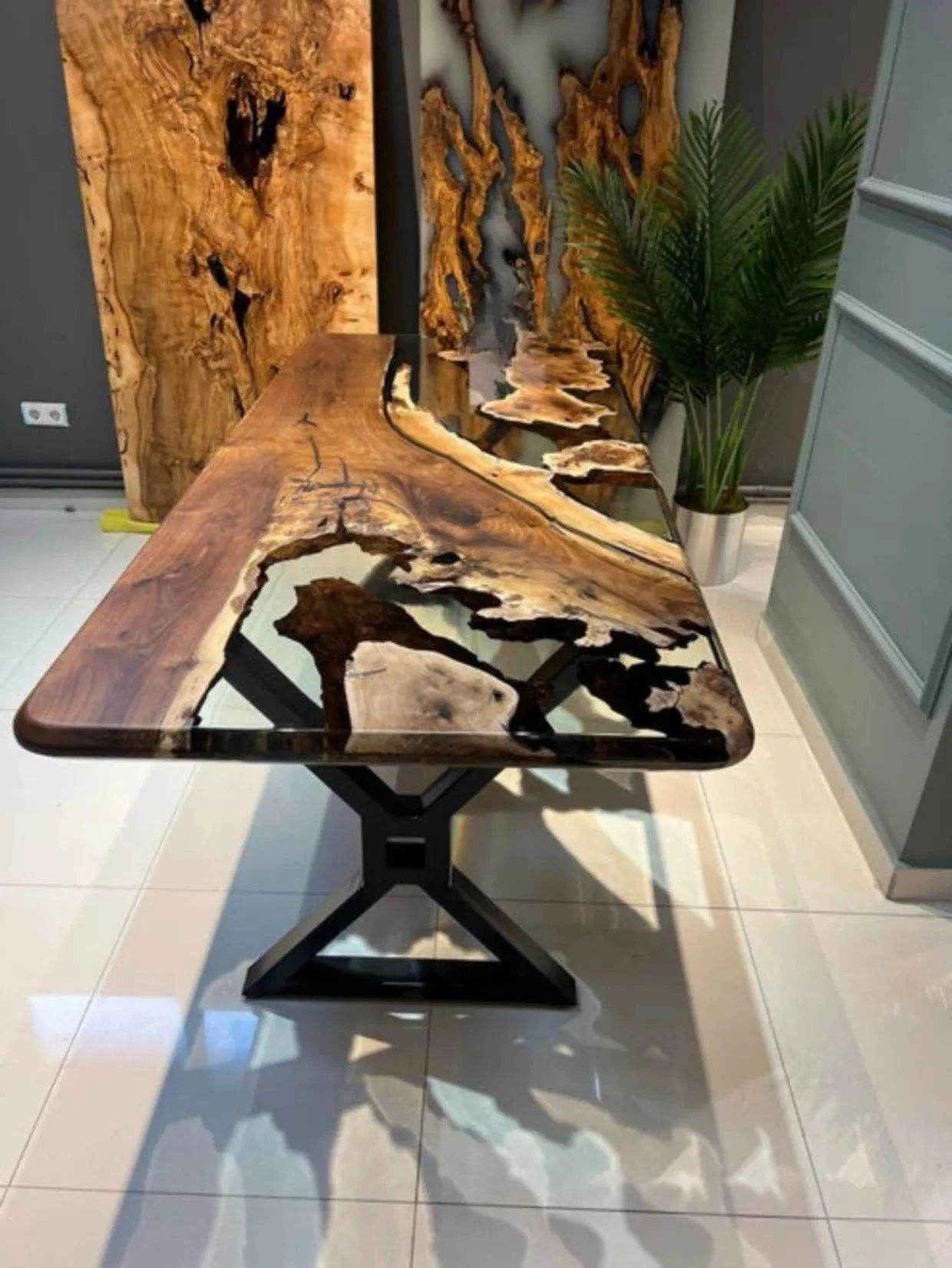 Frosted Transparent Wooden Resin Dining table with legs - Pacific Resin Art