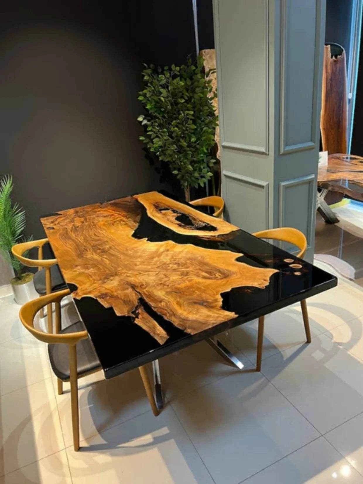 Blackberry Unique Wooden Resin Dining Table with legs - Pacific Resin Art