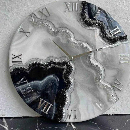 Black Pearl Epoxy Resin Wall Clock | Modern Wall Clocks - Pacific Resin Art