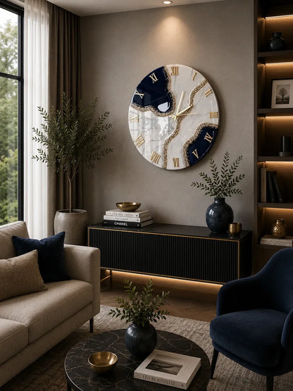 Blue Geode Resin Art Wall Clock | Luxury Wall Clocks