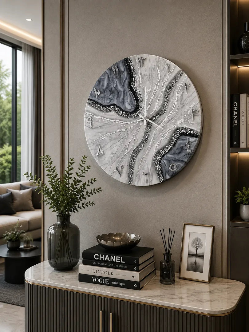 Midnight Bloom Resin Art Wall Clock