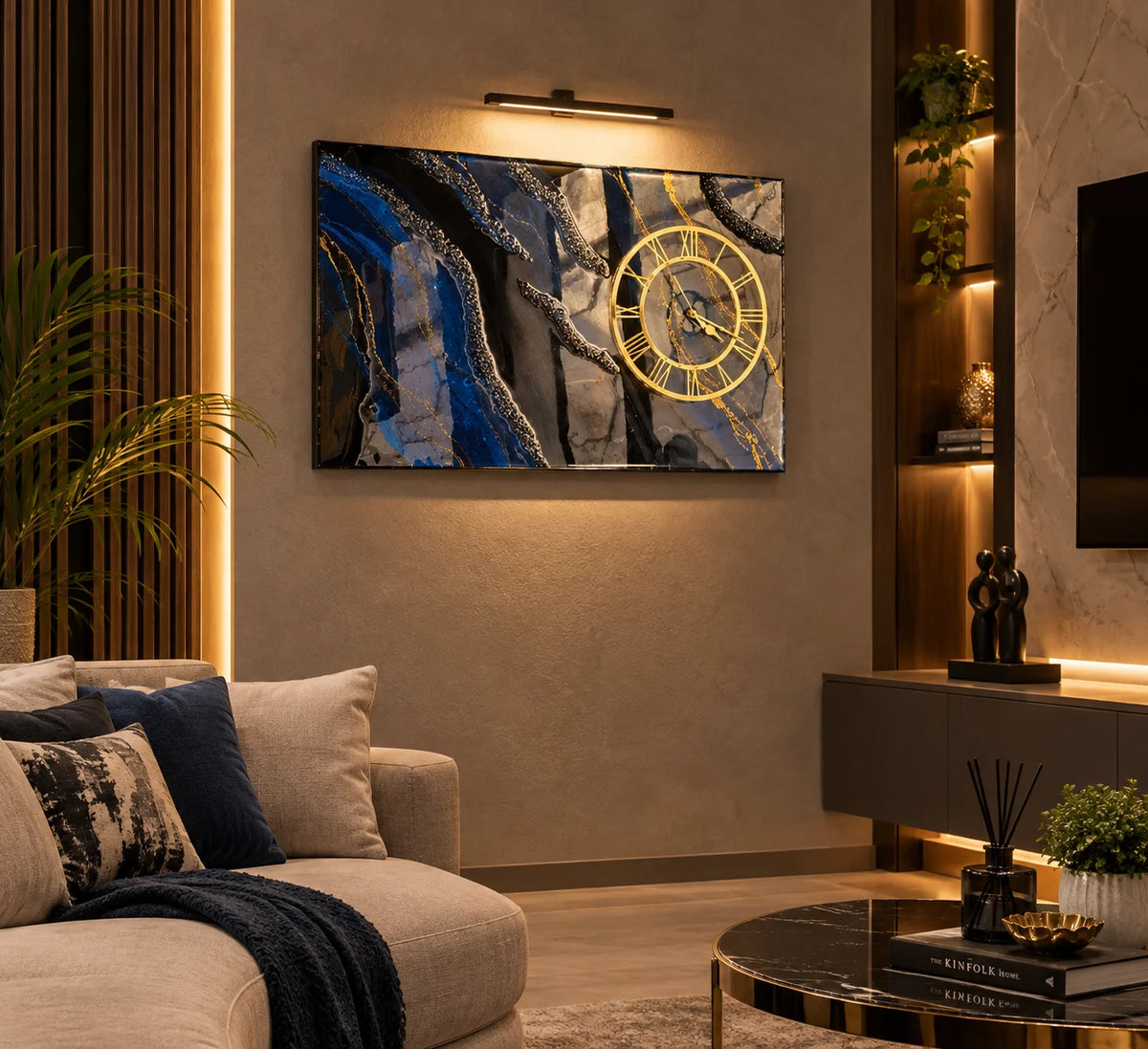 Blue & Black Luxury Resin Wall Clock | Gold Roman Dial